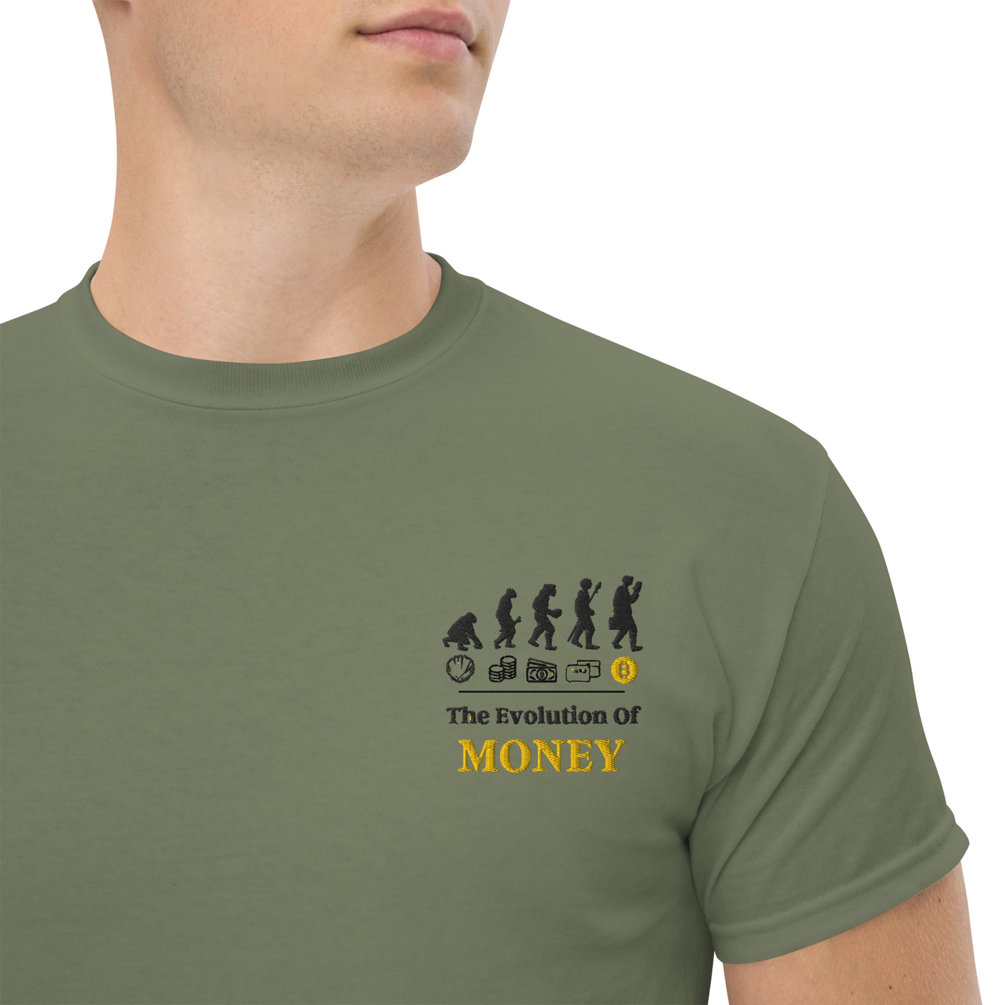 T-Shirt Unisex Ricamata 100% Cotone – Confortevole – Design Evolution Of Money-Biiply