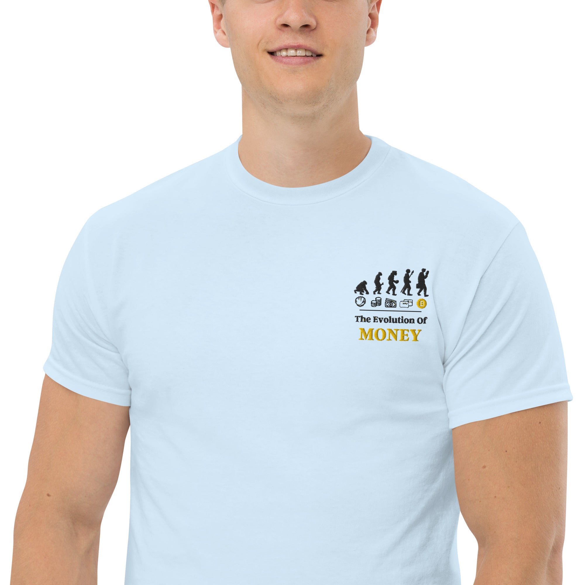 T-Shirt Unisex Ricamata 100% Cotone – Confortevole – Design Evolution Of Money-Biiply