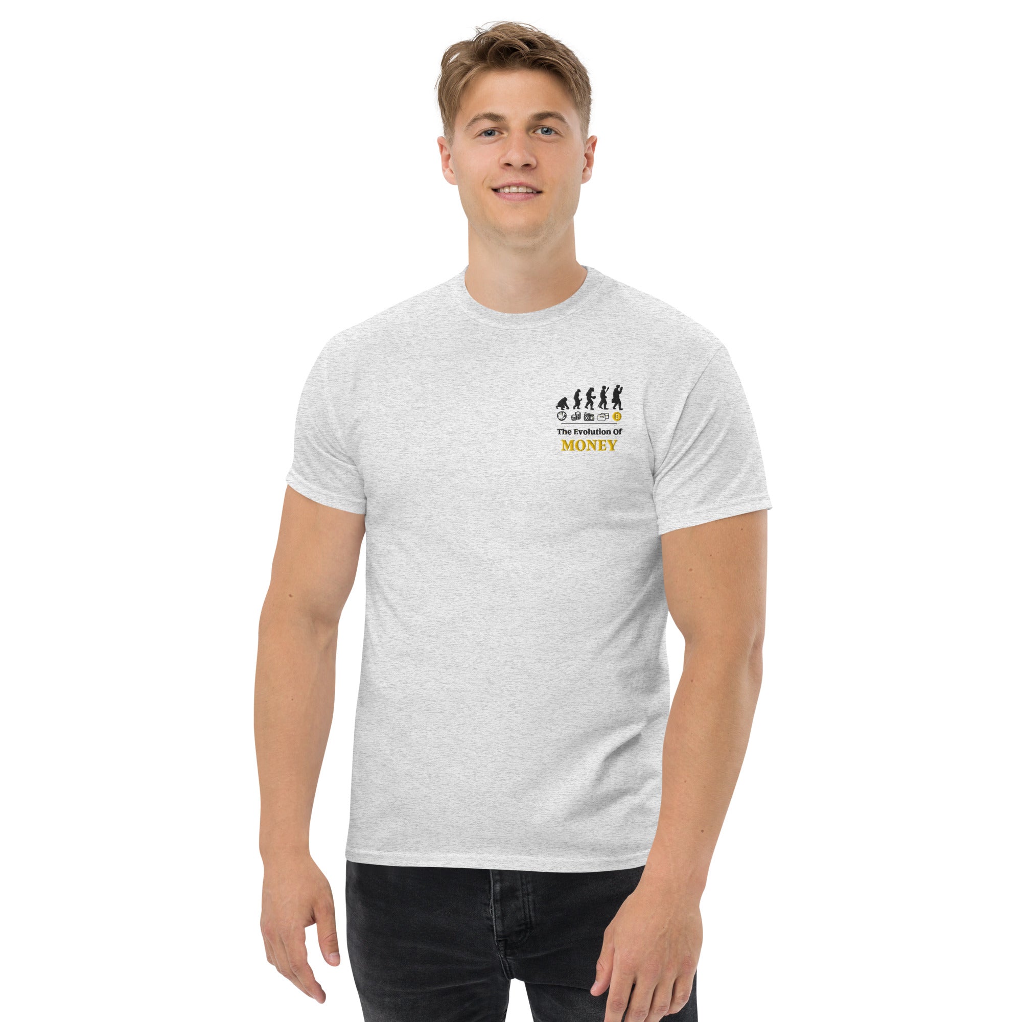 T-Shirt Unisex Ricamata 100% Cotone – Confortevole – Design Evolution Of Money-Biiply