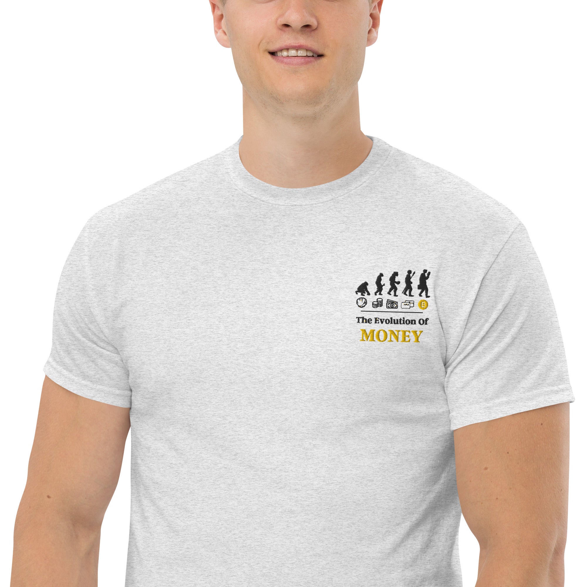 T-Shirt Unisex Ricamata 100% Cotone – Confortevole – Design Evolution Of Money-Biiply