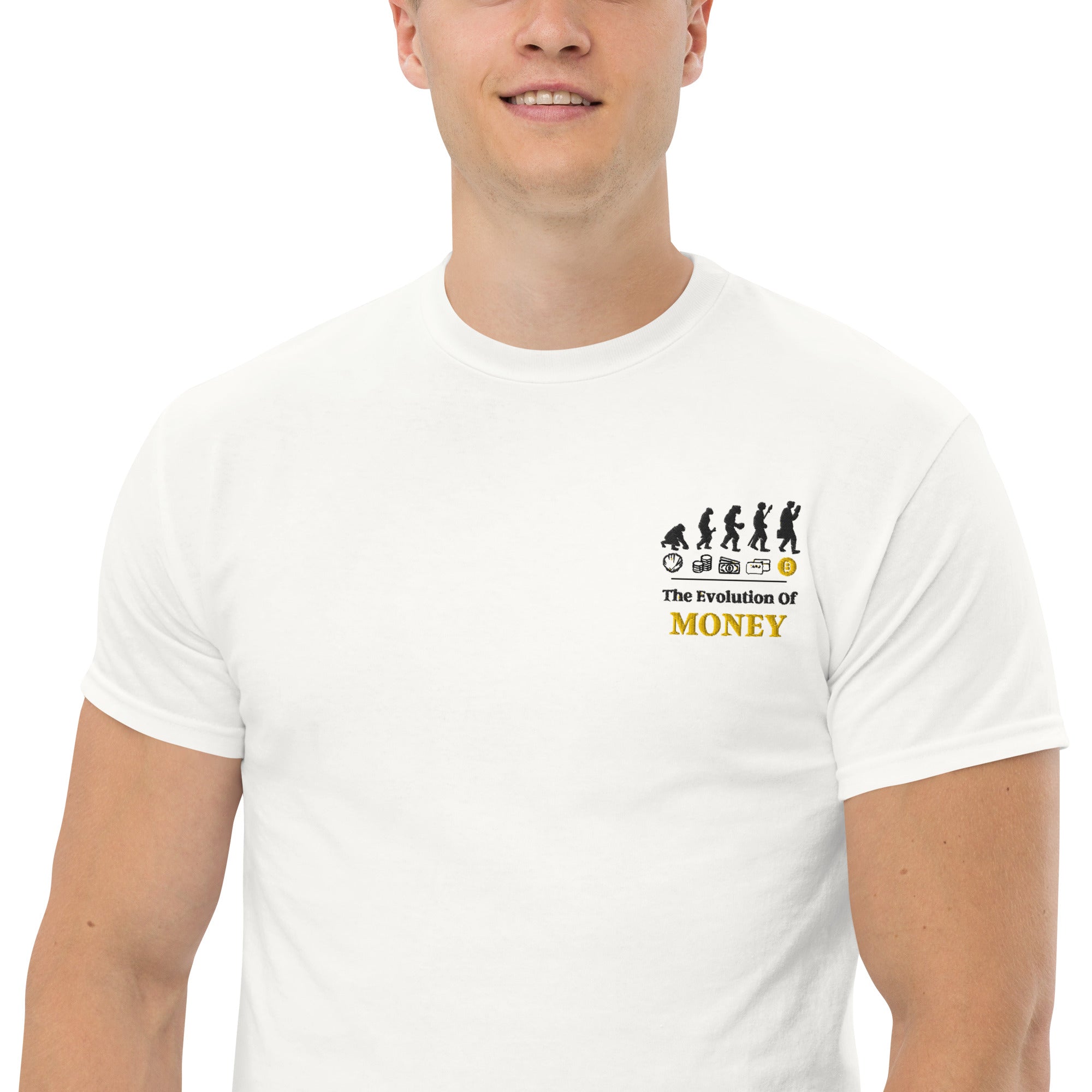 T-Shirt Unisex Ricamata 100% Cotone – Confortevole – Design Evolution Of Money-Biiply