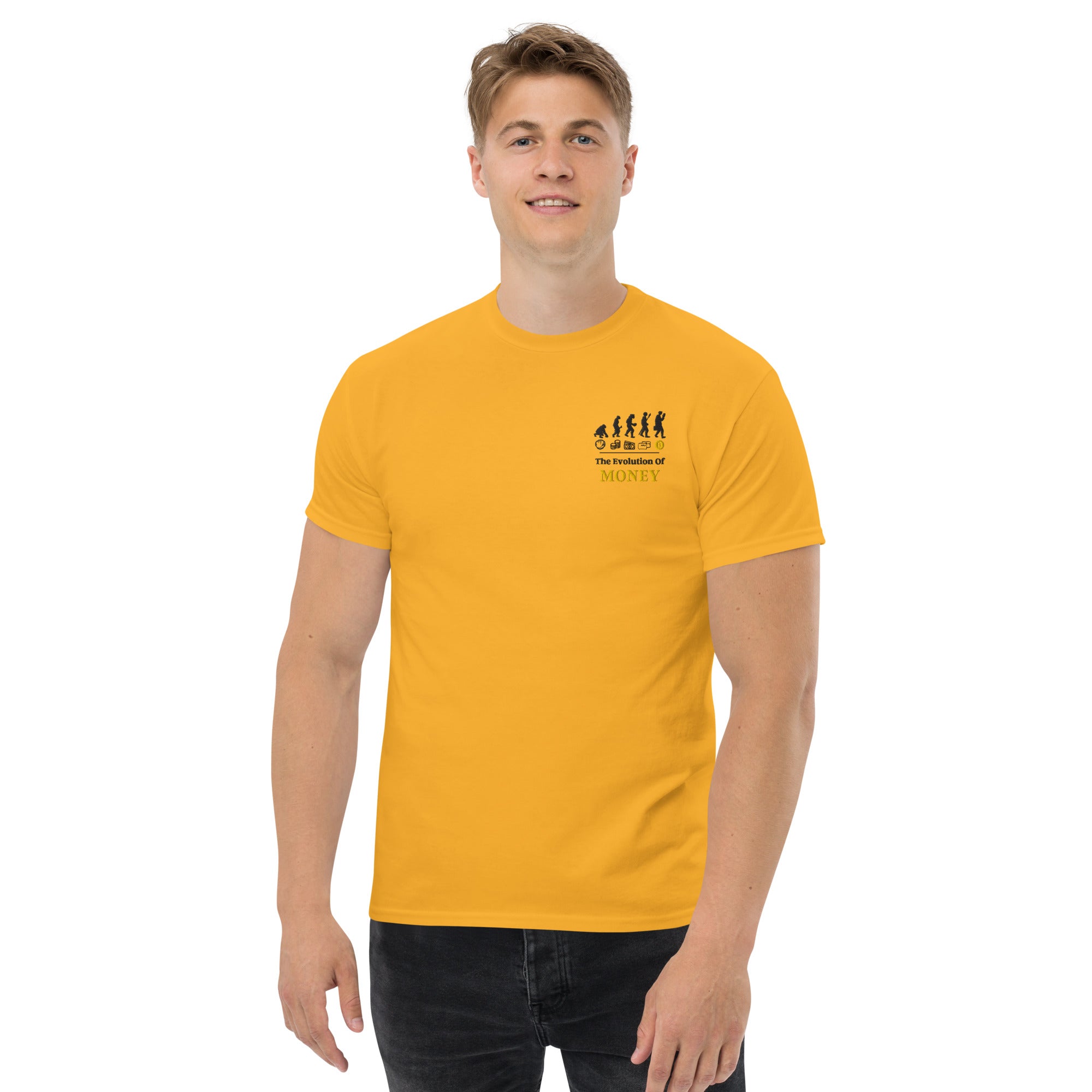 T-Shirt Unisex Ricamata 100% Cotone – Confortevole – Design Evolution Of Money-Biiply