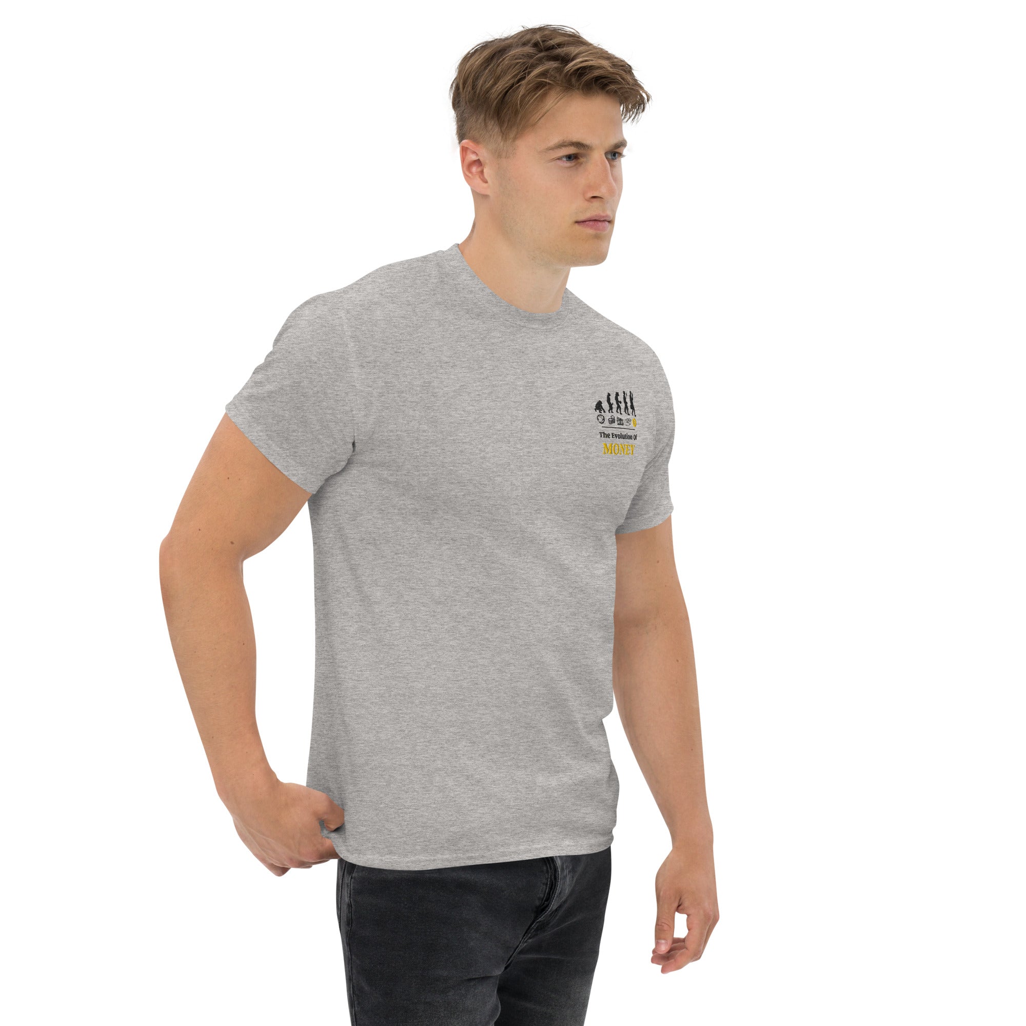 T-Shirt Unisex Ricamata 100% Cotone – Confortevole – Design Evolution Of Money-Biiply