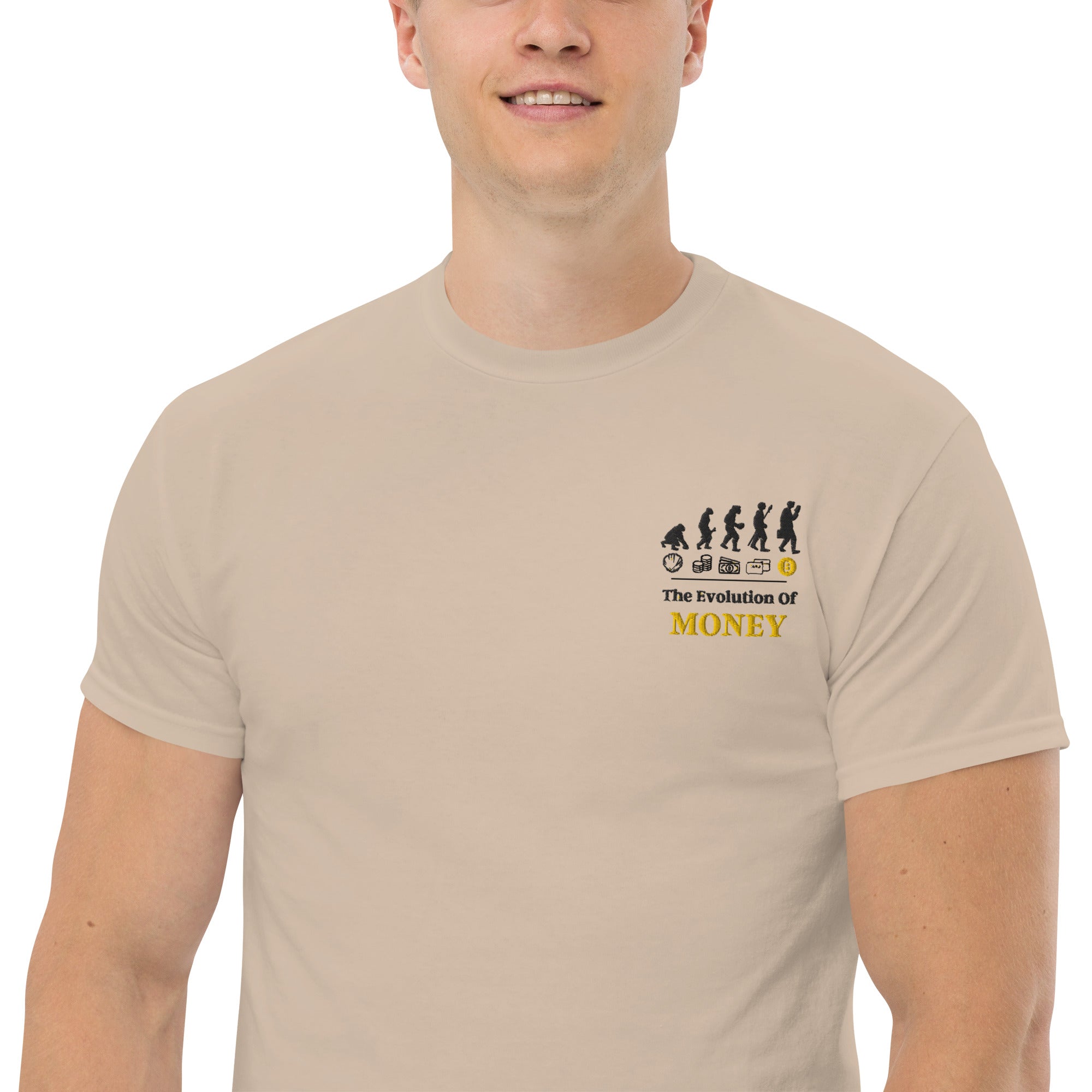 T-Shirt Unisex Ricamata 100% Cotone – Confortevole – Design Evolution Of Money-Biiply