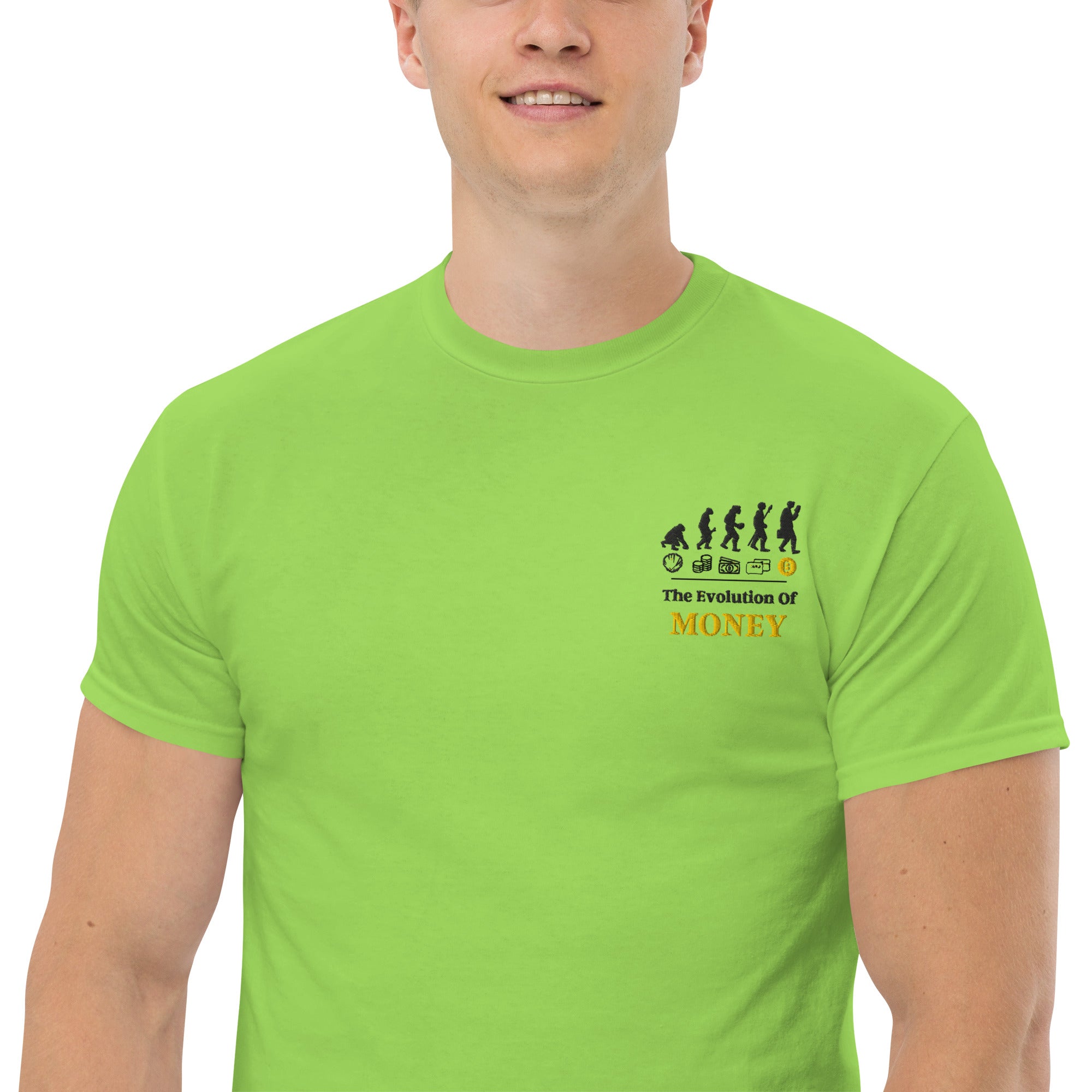 T-Shirt Unisex Ricamata 100% Cotone – Confortevole – Design Evolution Of Money-Biiply