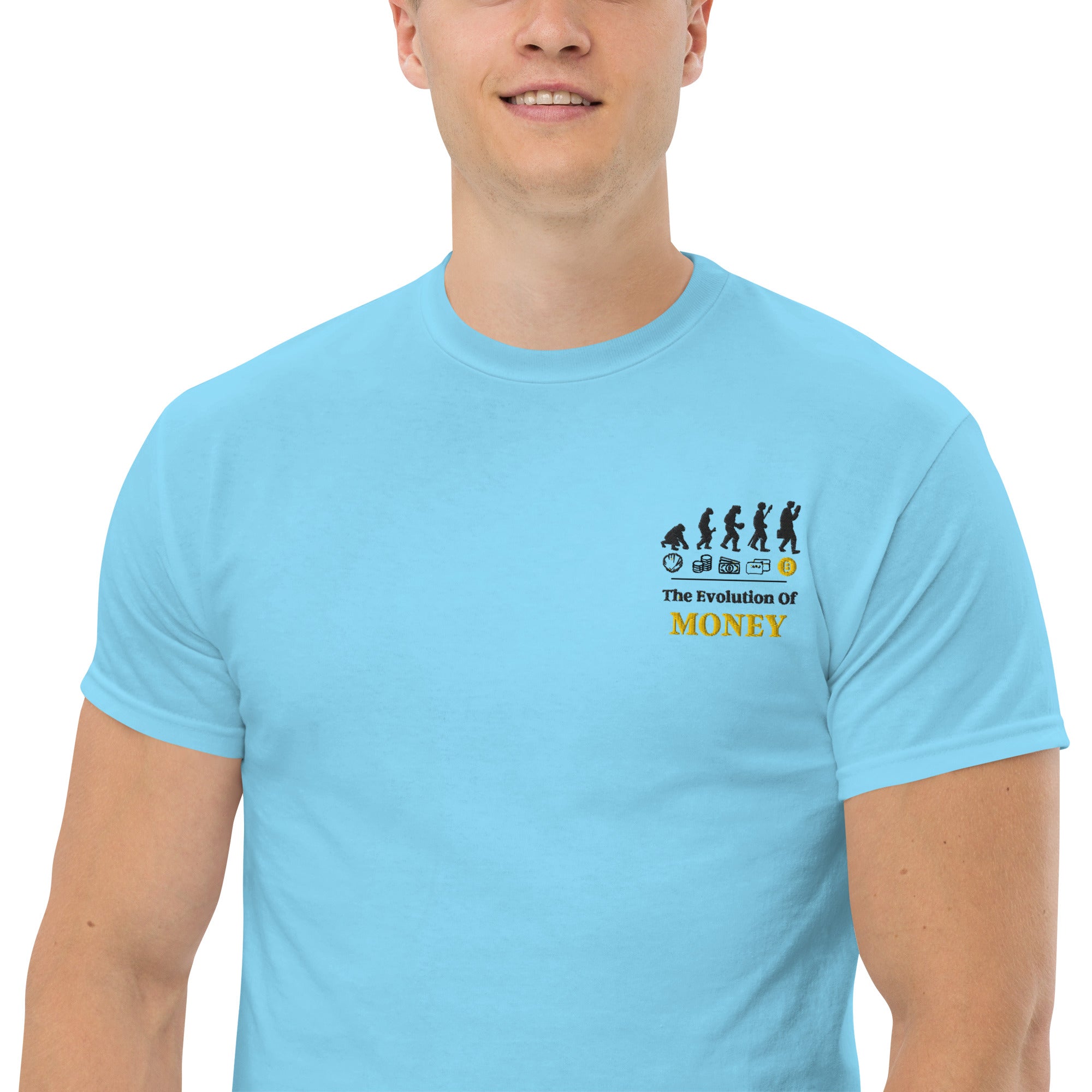 T-Shirt Unisex Ricamata 100% Cotone – Confortevole – Design Evolution Of Money-Biiply