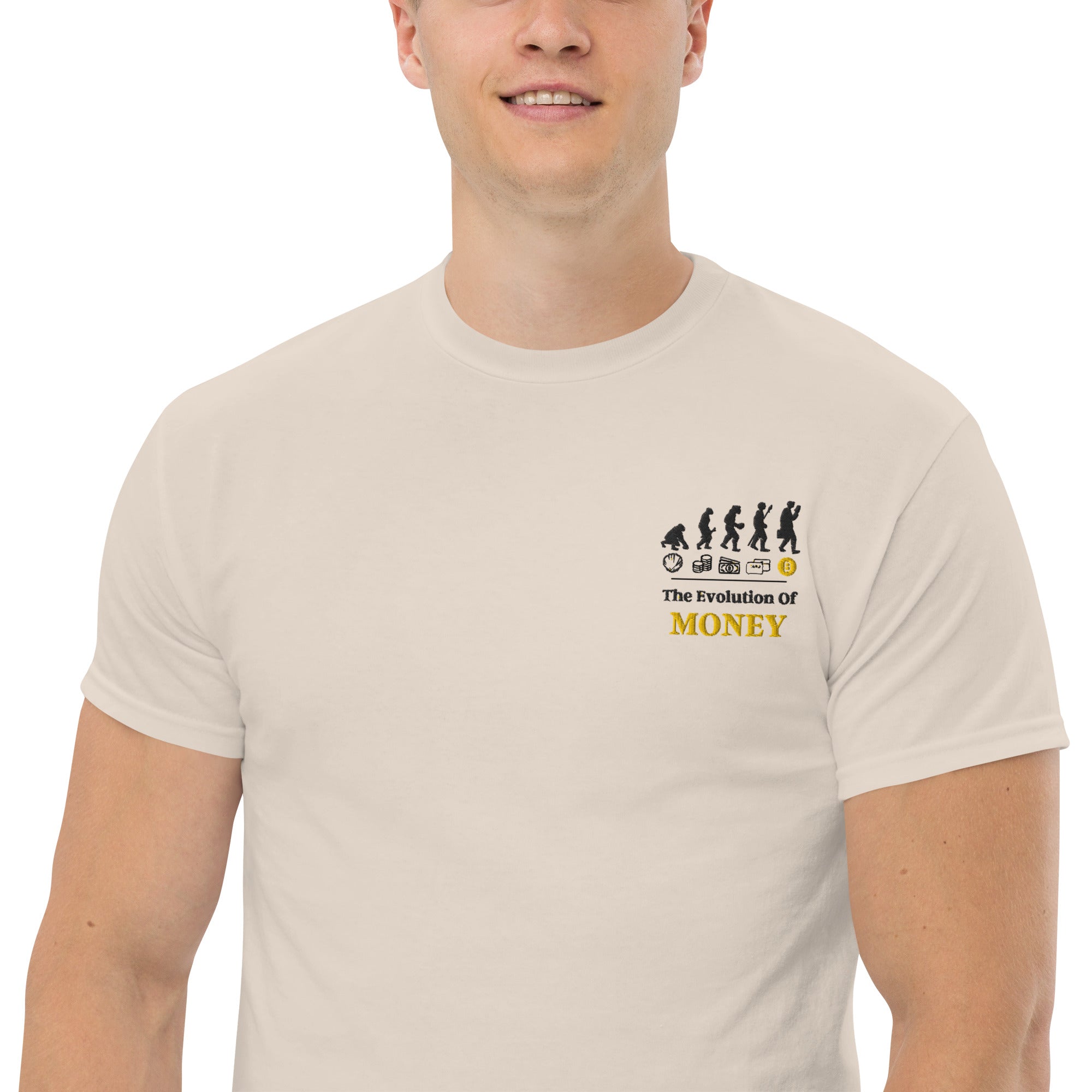 T-Shirt Unisex Ricamata 100% Cotone – Confortevole – Design Evolution Of Money-Biiply