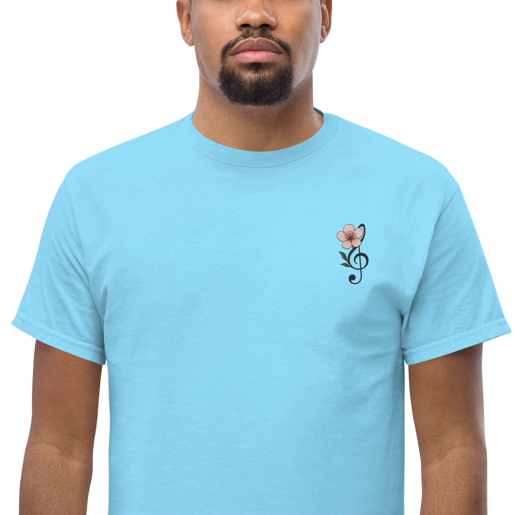 T-Shirt Unisex Ricamata 100% Cotone – Confortevole – Design Fiore di Ciliegio-Biiply