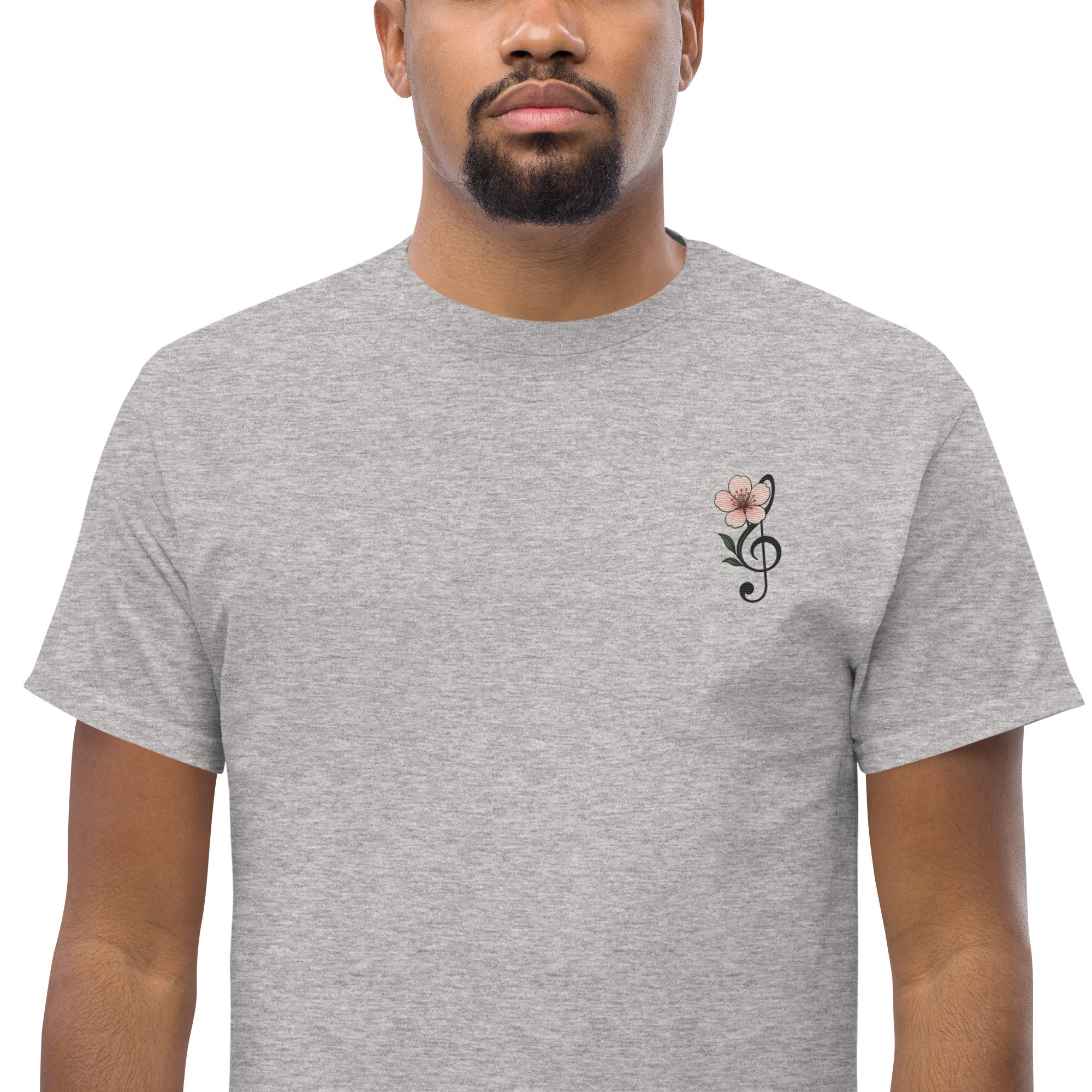 T-Shirt Unisex Ricamata 100% Cotone – Confortevole – Design Fiore di Ciliegio-Biiply