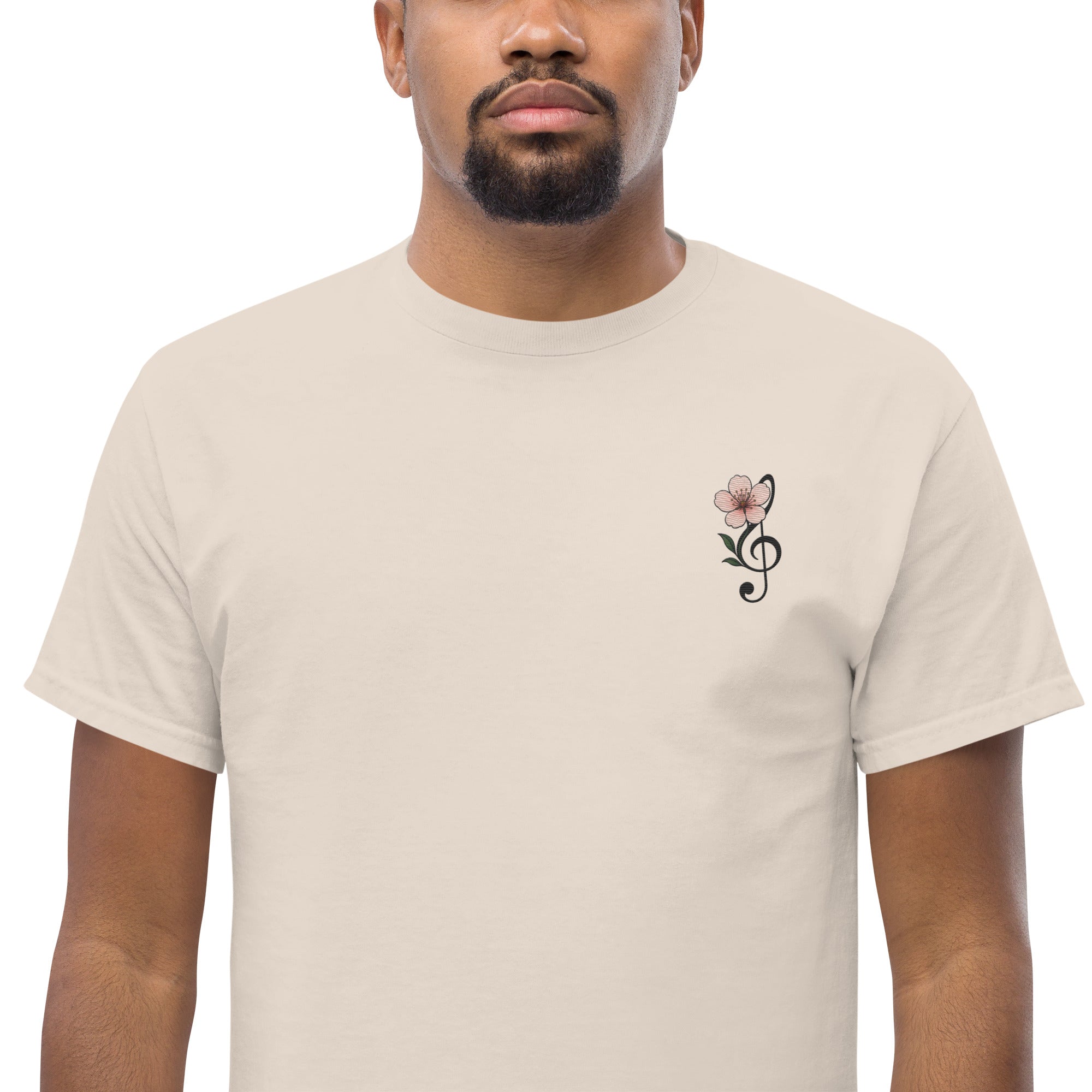T-Shirt Unisex Ricamata 100% Cotone – Confortevole – Design Fiore di Ciliegio-Biiply