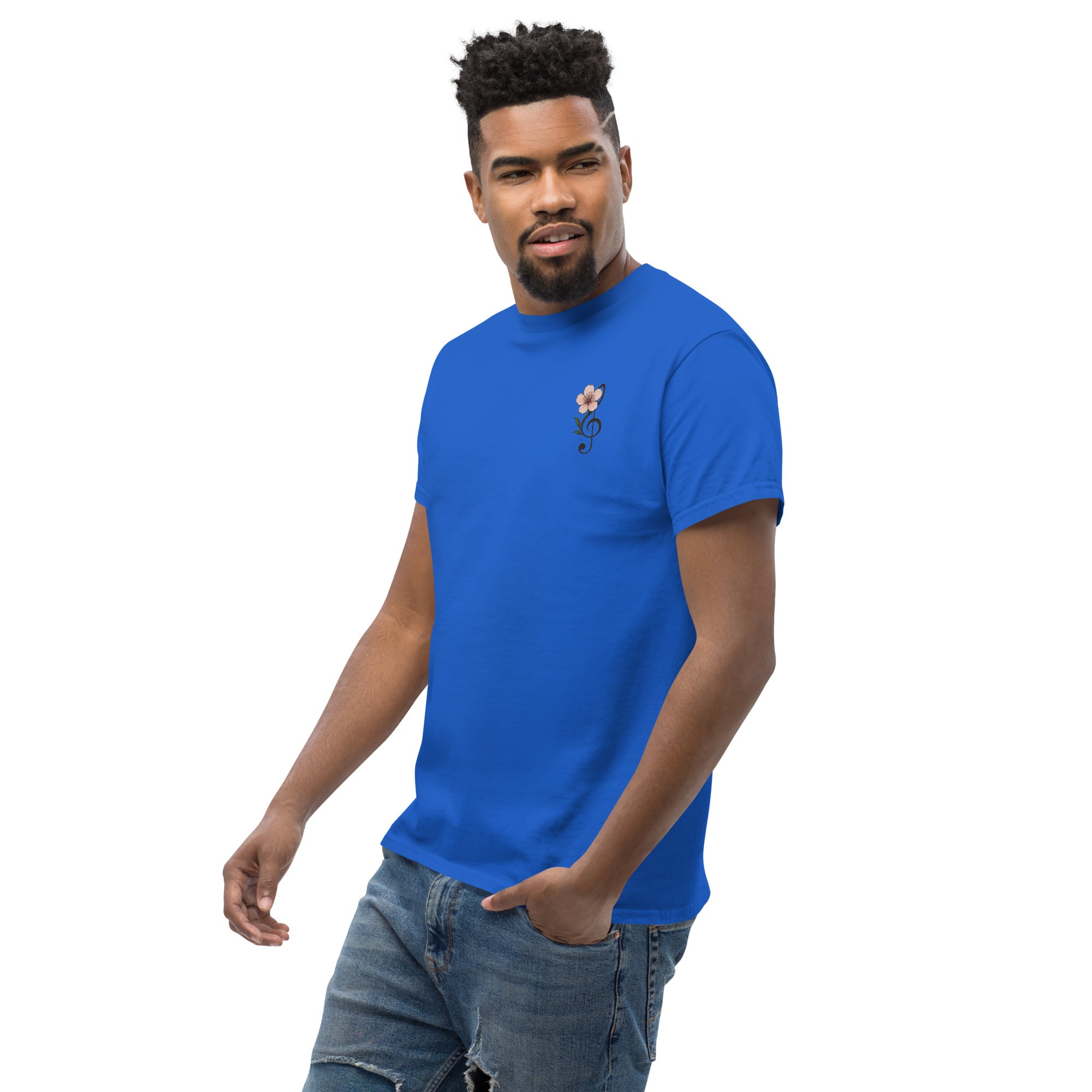 T-Shirt Unisex Ricamata 100% Cotone – Confortevole – Design Fiore di Ciliegio-Biiply