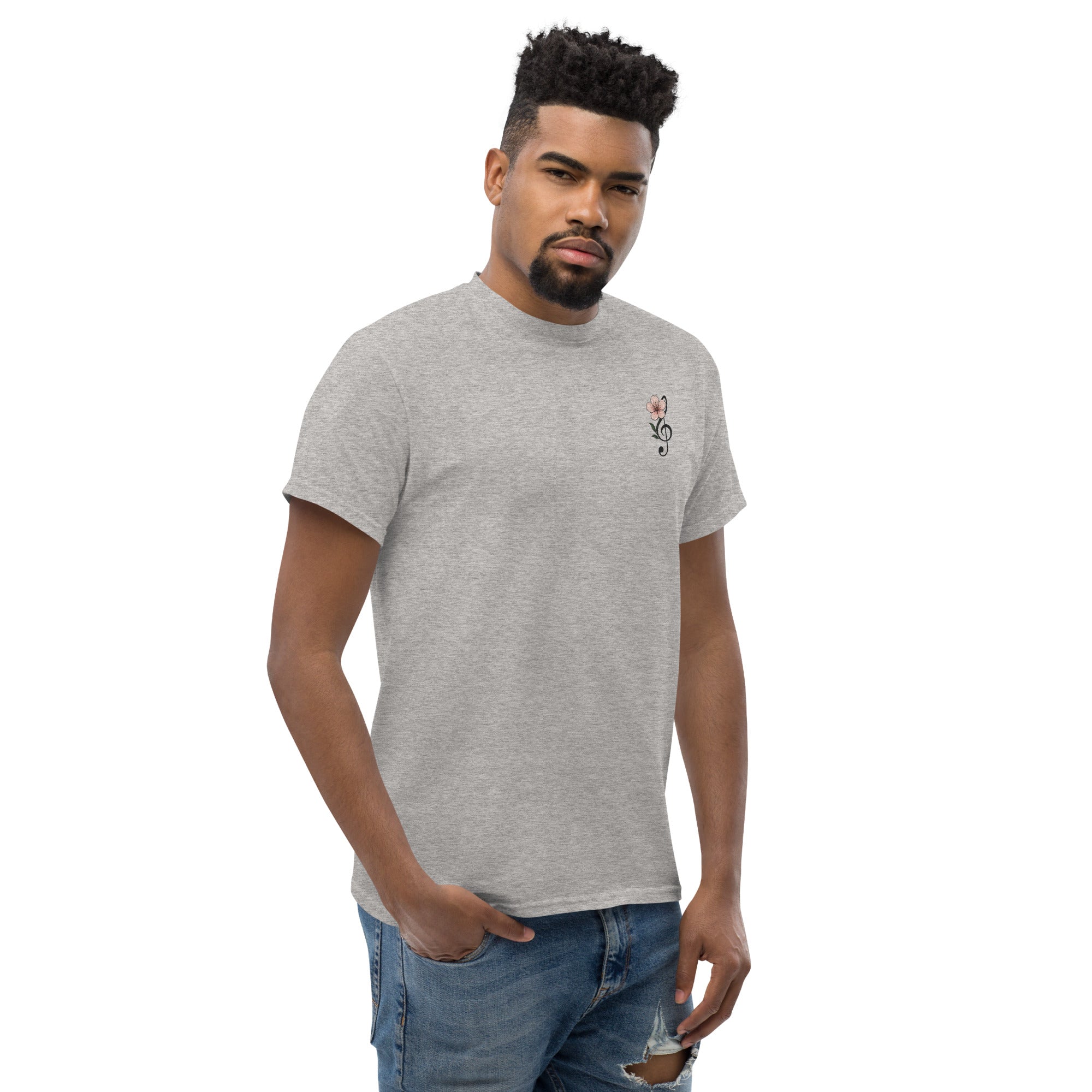 T-Shirt Unisex Ricamata 100% Cotone – Confortevole – Design Fiore di Ciliegio-Biiply