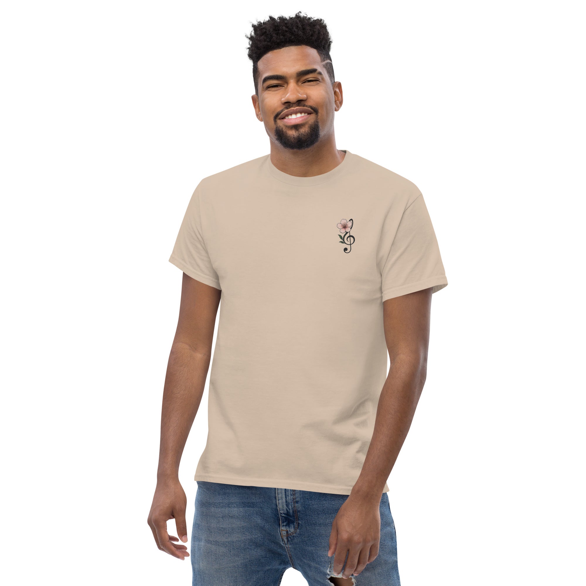 T-Shirt Unisex Ricamata 100% Cotone – Confortevole – Design Fiore di Ciliegio-Biiply