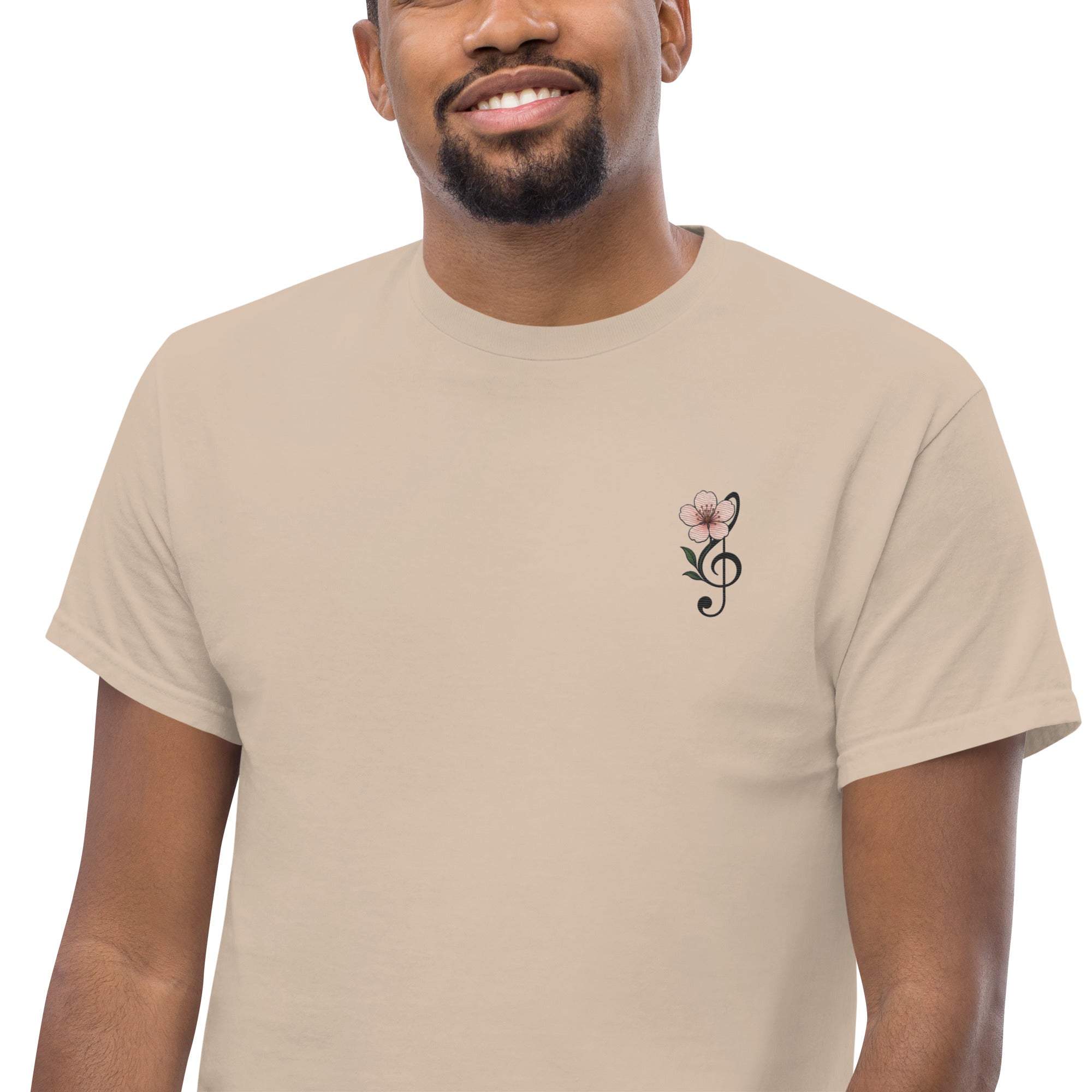 T-Shirt Unisex Ricamata 100% Cotone – Confortevole – Design Fiore di Ciliegio-Biiply