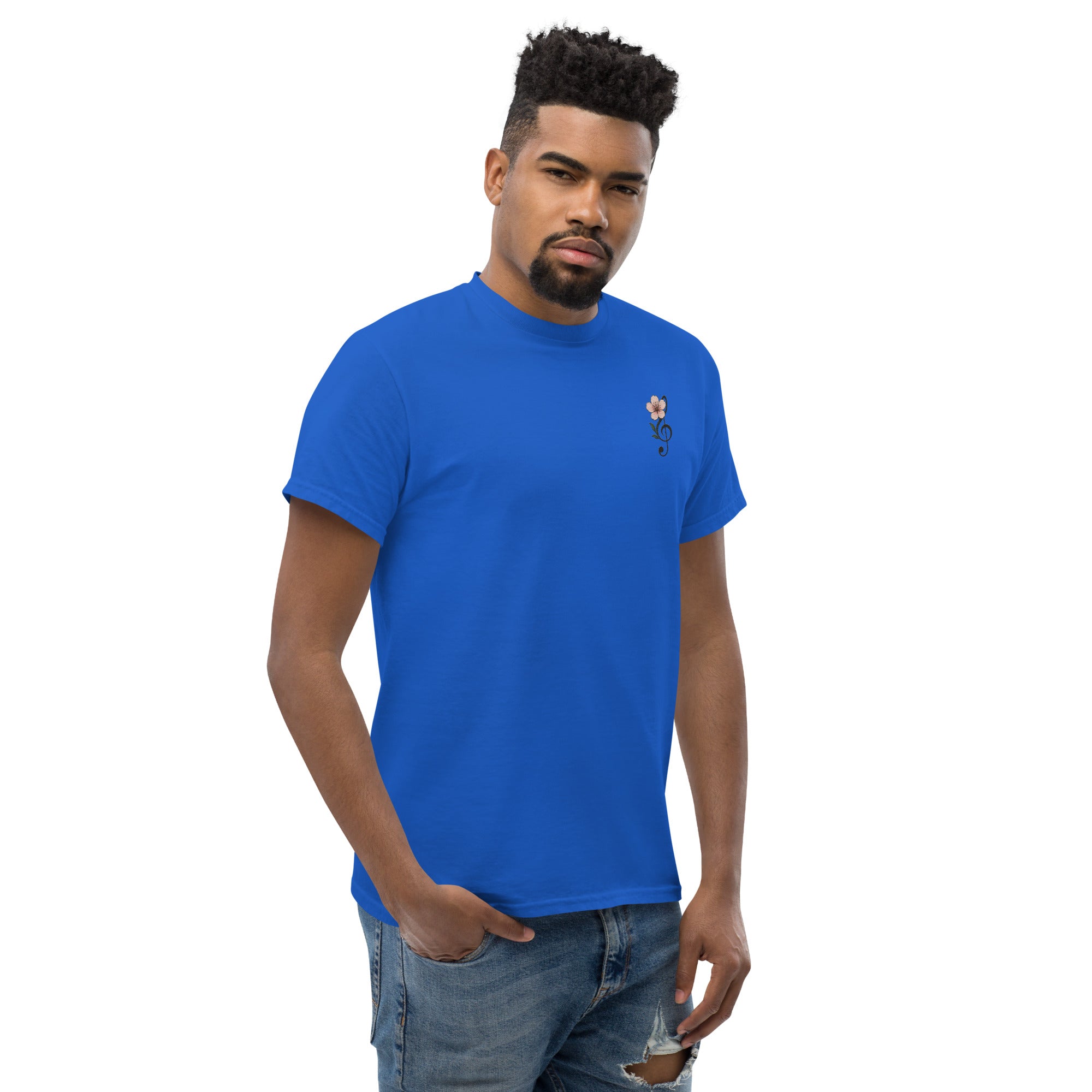 T-Shirt Unisex Ricamata 100% Cotone – Confortevole – Design Fiore di Ciliegio-Biiply