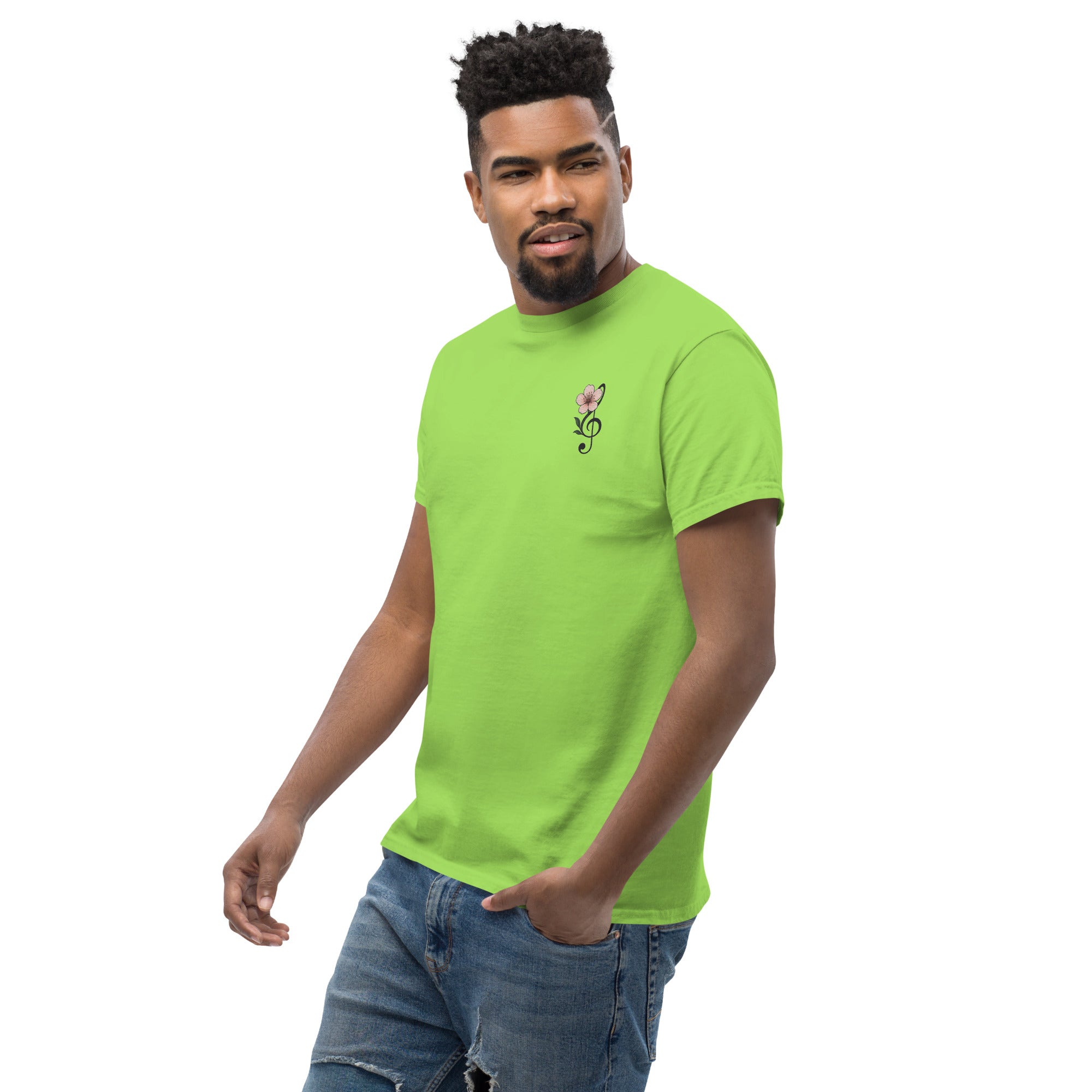 T-Shirt Unisex Ricamata 100% Cotone – Confortevole – Design Fiore di Ciliegio-Biiply