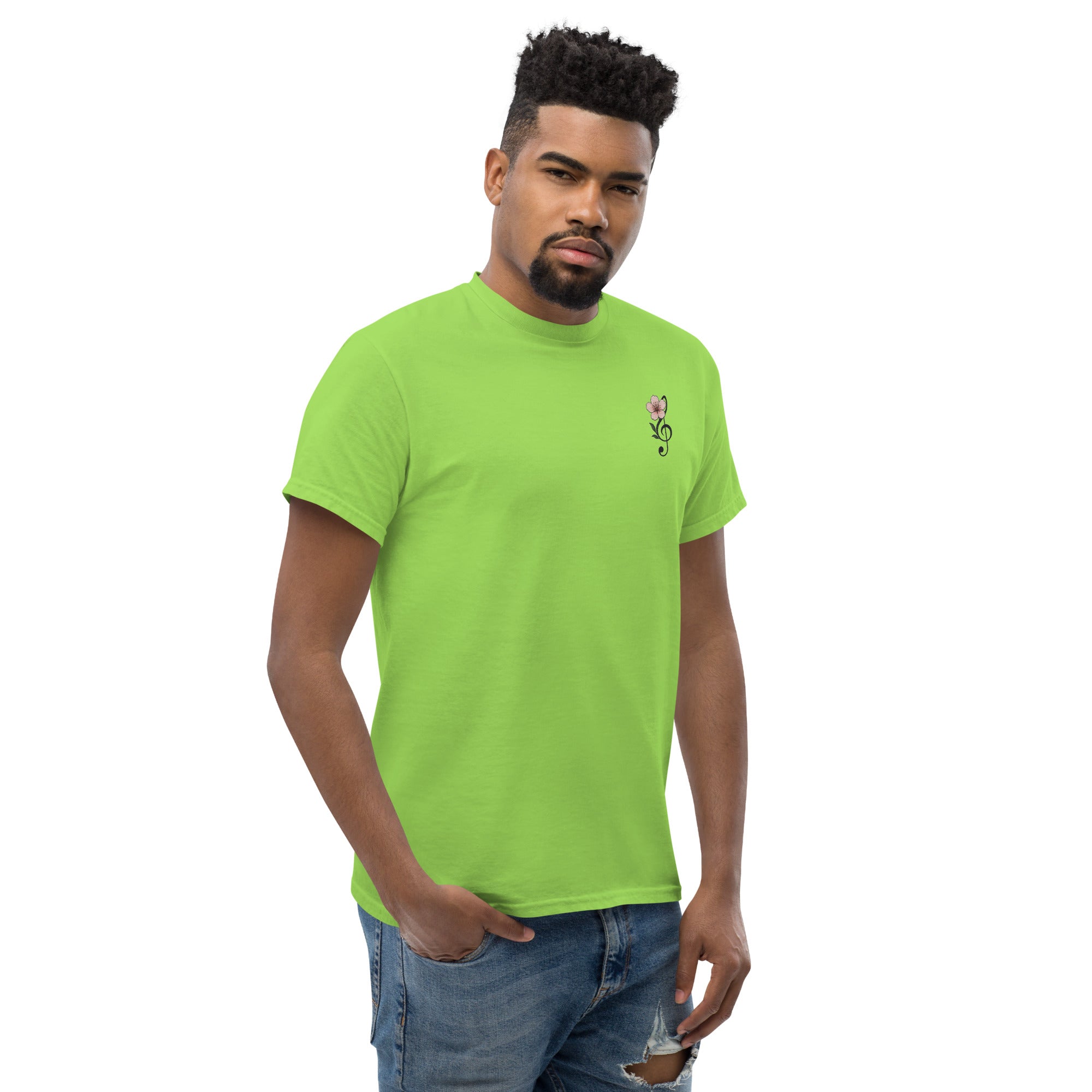 T-Shirt Unisex Ricamata 100% Cotone – Confortevole – Design Fiore di Ciliegio-Biiply