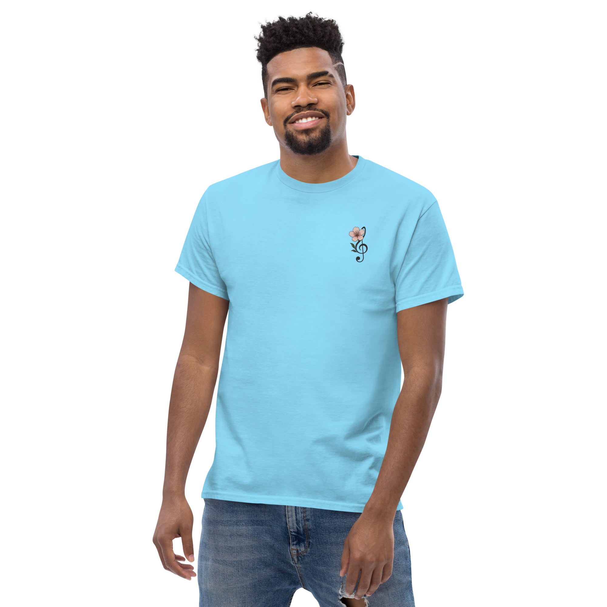 T-Shirt Unisex Ricamata 100% Cotone – Confortevole – Design Fiore di Ciliegio-Biiply