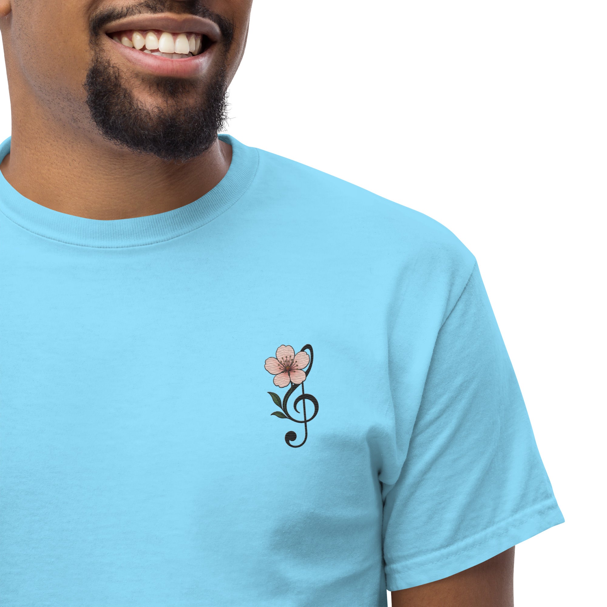 T-Shirt Unisex Ricamata 100% Cotone – Confortevole – Design Fiore di Ciliegio-Biiply