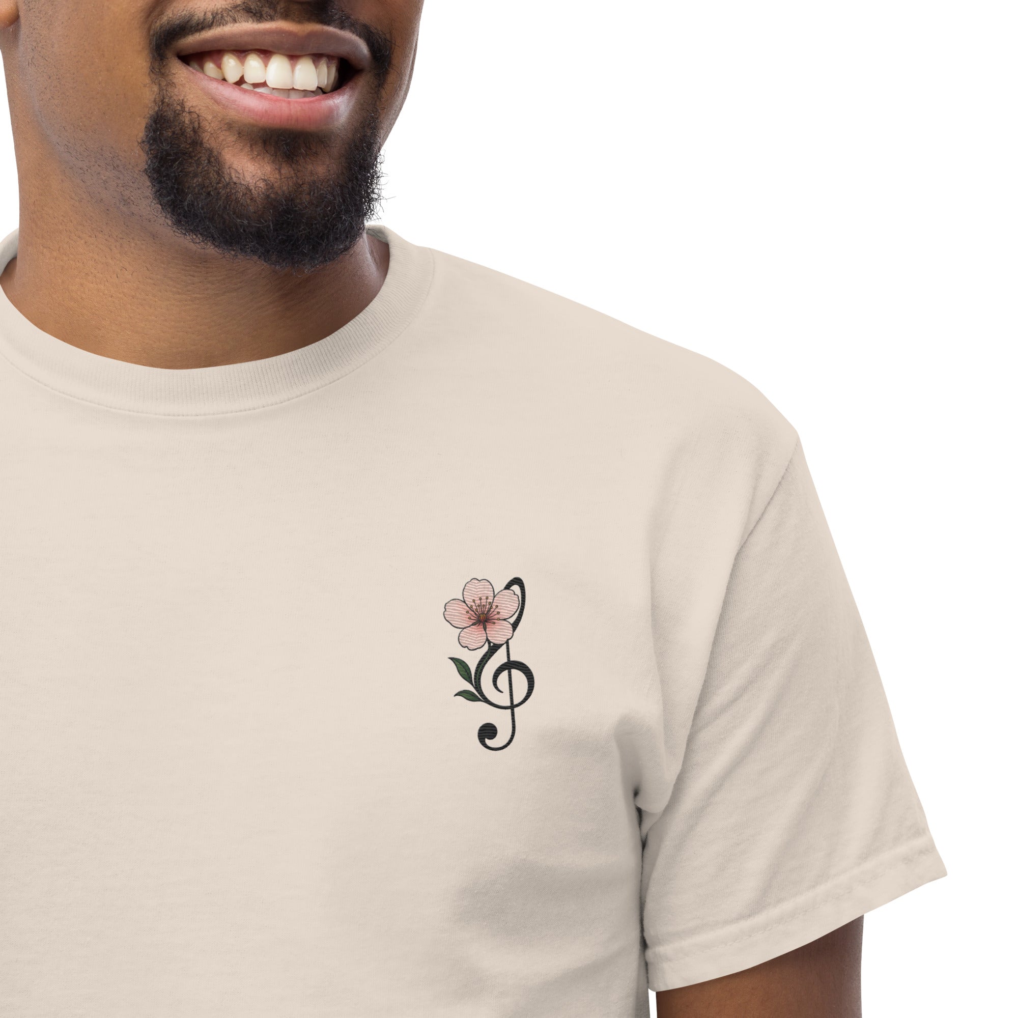 T-Shirt Unisex Ricamata 100% Cotone – Confortevole – Design Fiore di Ciliegio-Biiply