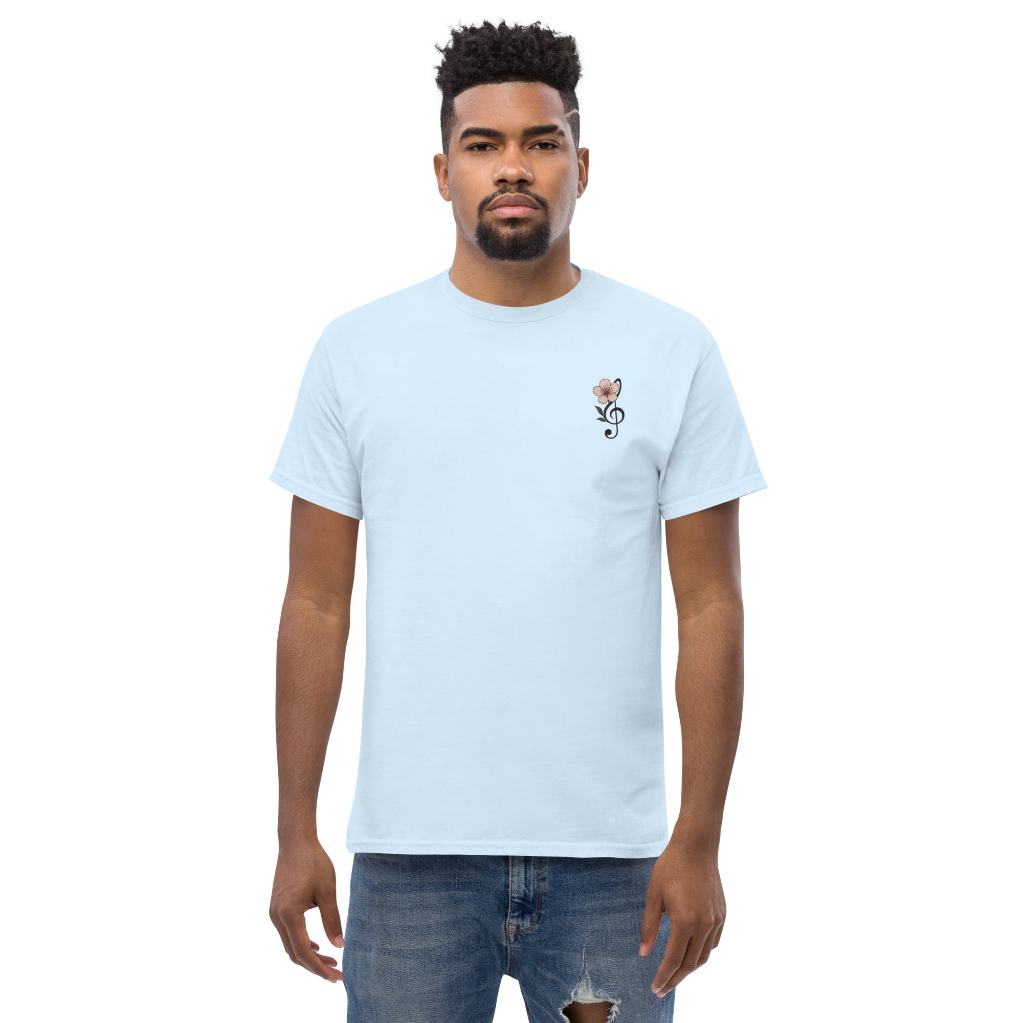 T-Shirt Unisex Ricamata 100% Cotone – Confortevole – Design Fiore di Ciliegio-Biiply