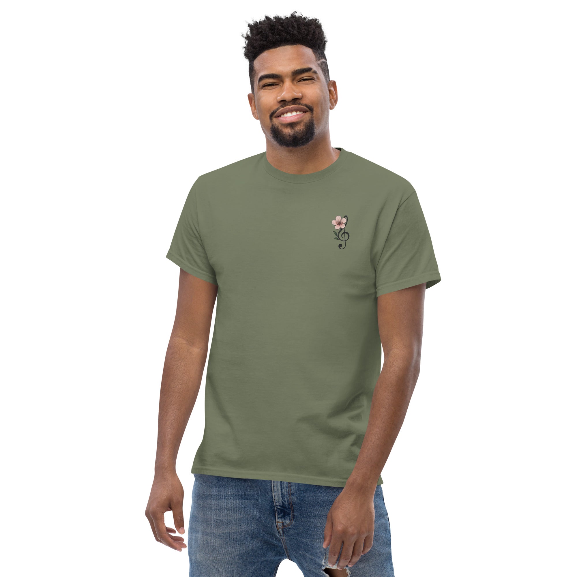 T-Shirt Unisex Ricamata 100% Cotone – Confortevole – Design Fiore di Ciliegio-Biiply