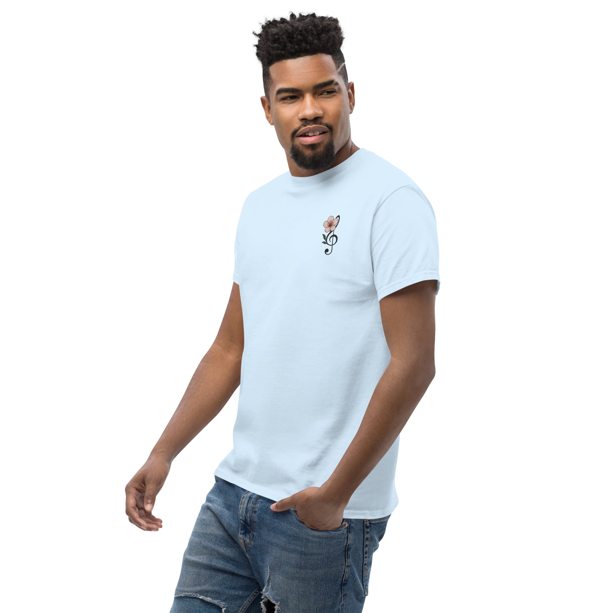 T-Shirt Unisex Ricamata 100% Cotone – Confortevole – Design Fiore di Ciliegio-Biiply