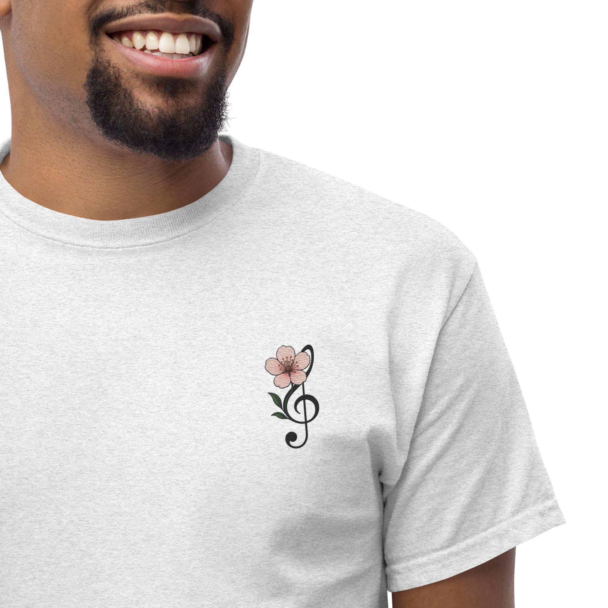 T-Shirt Unisex Ricamata 100% Cotone – Confortevole – Design Fiore di Ciliegio-Biiply