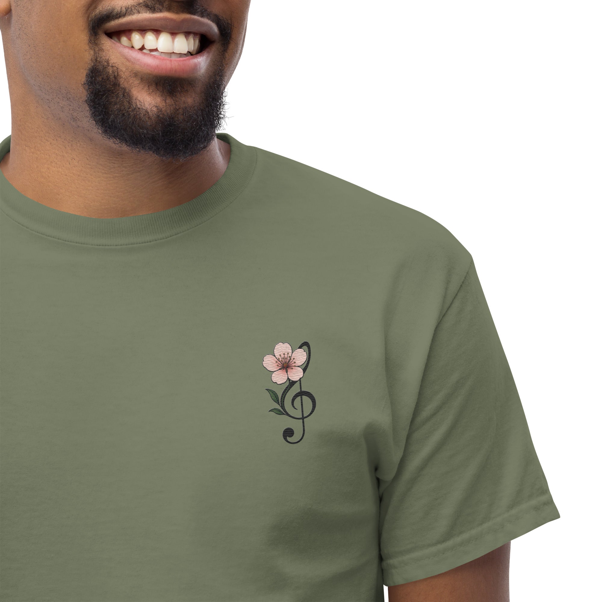 T-Shirt Unisex Ricamata 100% Cotone – Confortevole – Design Fiore di Ciliegio-Biiply