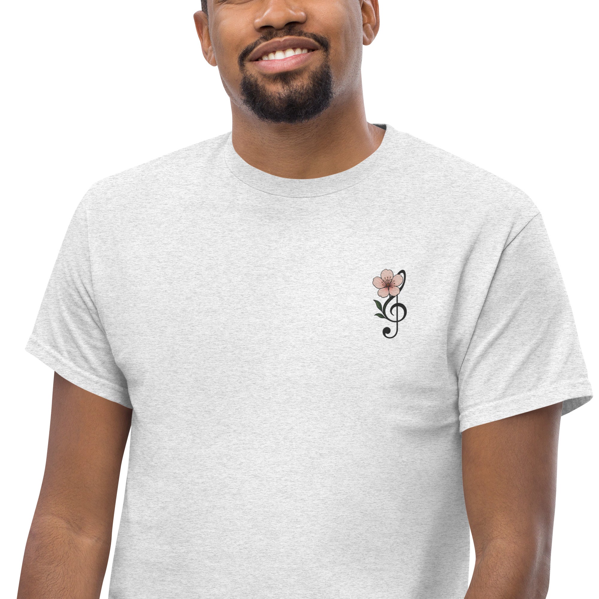 T-Shirt Unisex Ricamata 100% Cotone – Confortevole – Design Fiore di Ciliegio-Biiply
