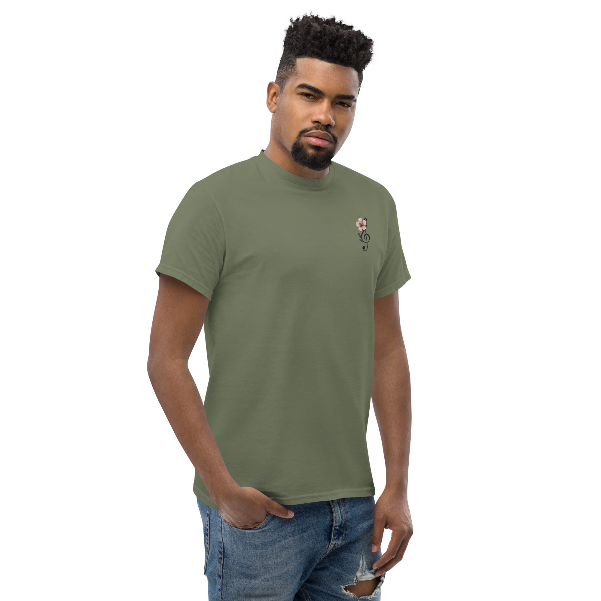 T-Shirt Unisex Ricamata 100% Cotone – Confortevole – Design Fiore di Ciliegio-Biiply