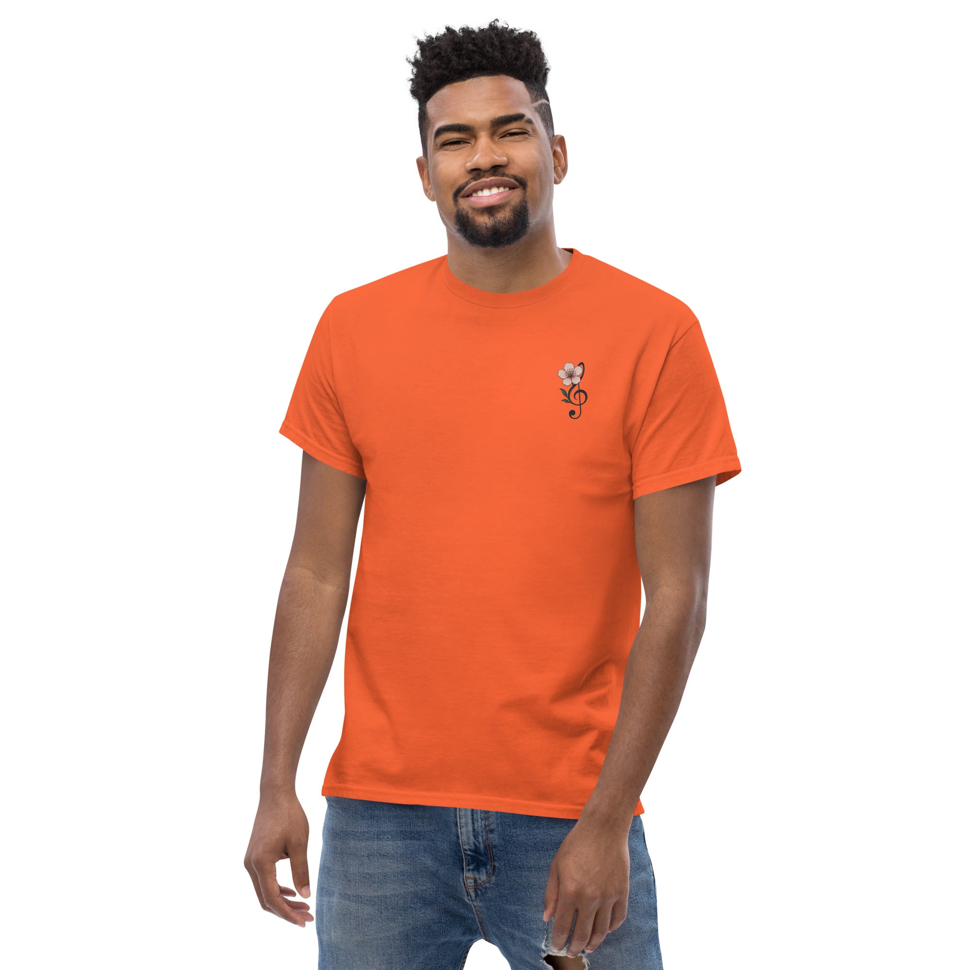 T-Shirt Unisex Ricamata 100% Cotone – Confortevole – Design Fiore di Ciliegio-Biiply