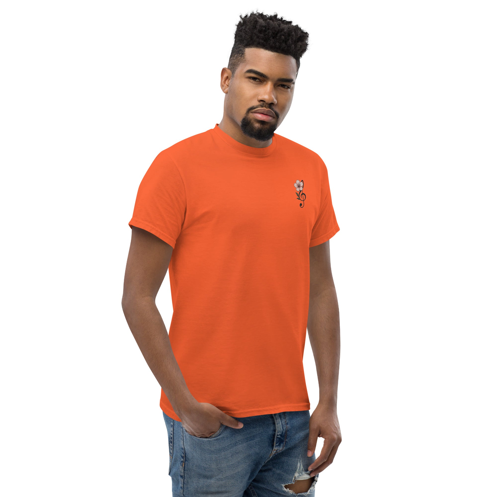 T-Shirt Unisex Ricamata 100% Cotone – Confortevole – Design Fiore di Ciliegio-Biiply