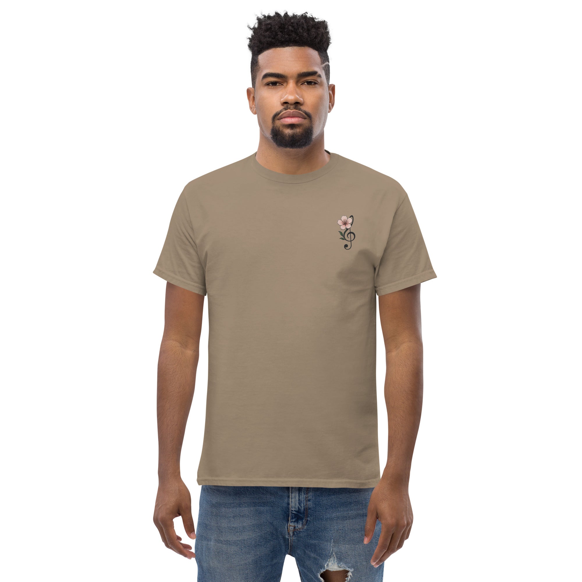 T-Shirt Unisex Ricamata 100% Cotone – Confortevole – Design Fiore di Ciliegio-Biiply