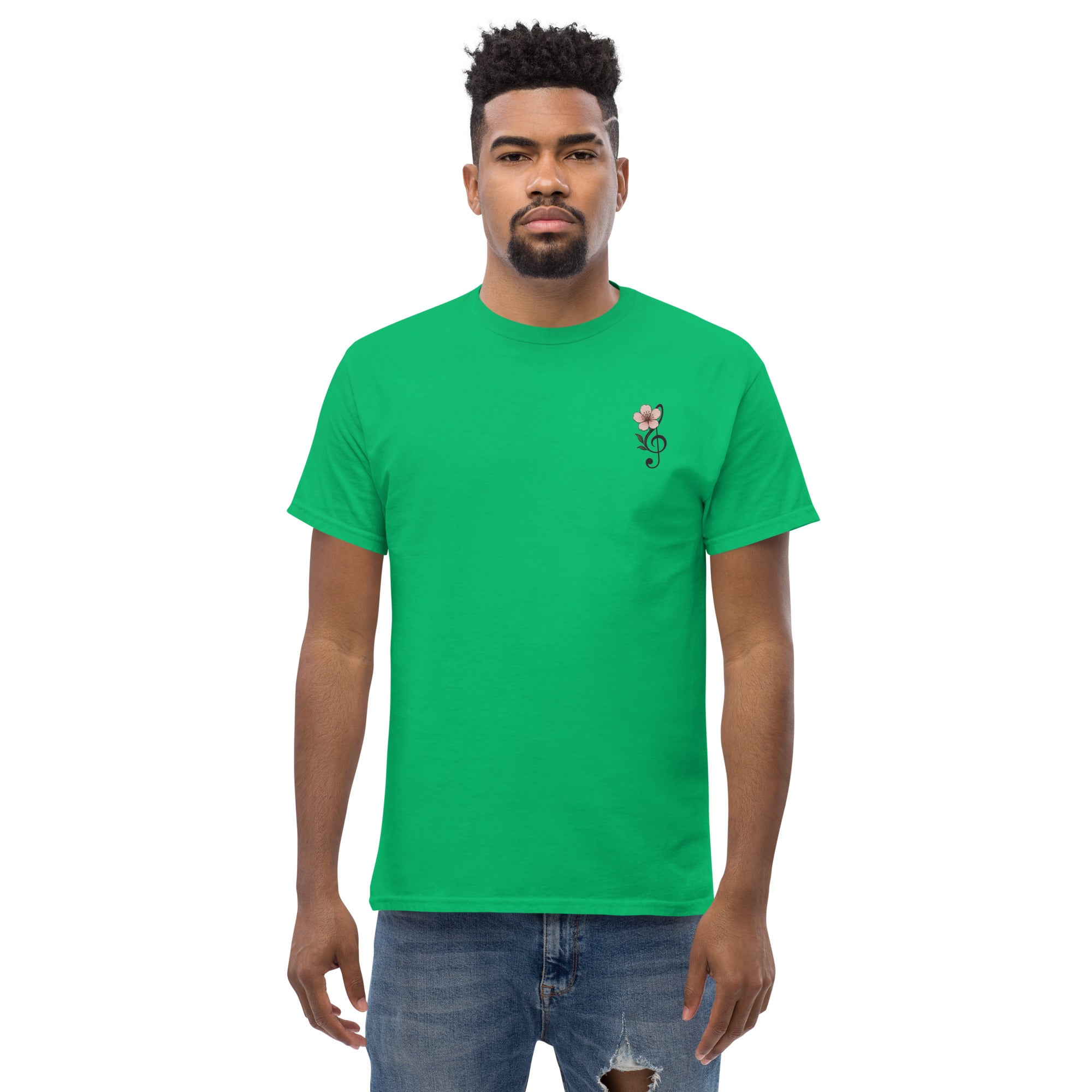 T-Shirt Unisex Ricamata 100% Cotone – Confortevole – Design Fiore di Ciliegio-Biiply