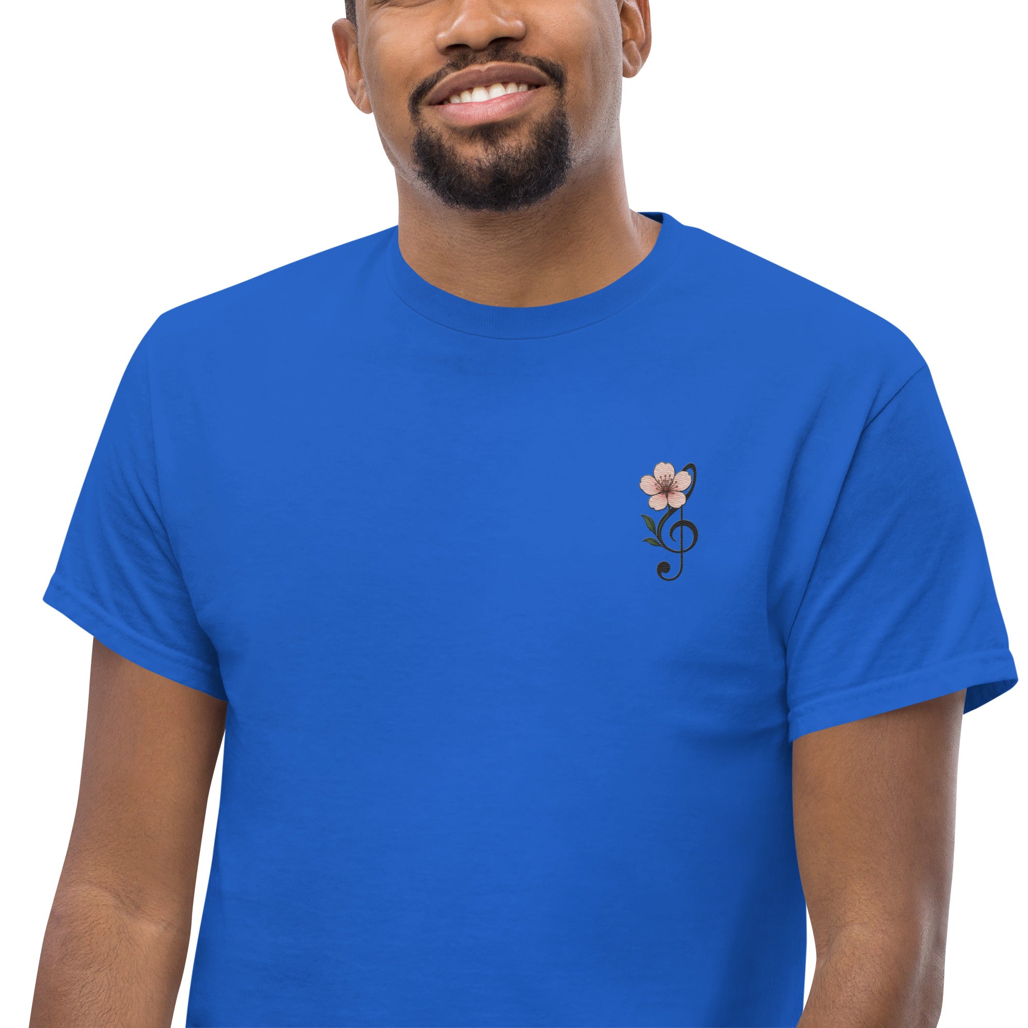 T-Shirt Unisex Ricamata 100% Cotone – Confortevole – Design Fiore di Ciliegio-Biiply
