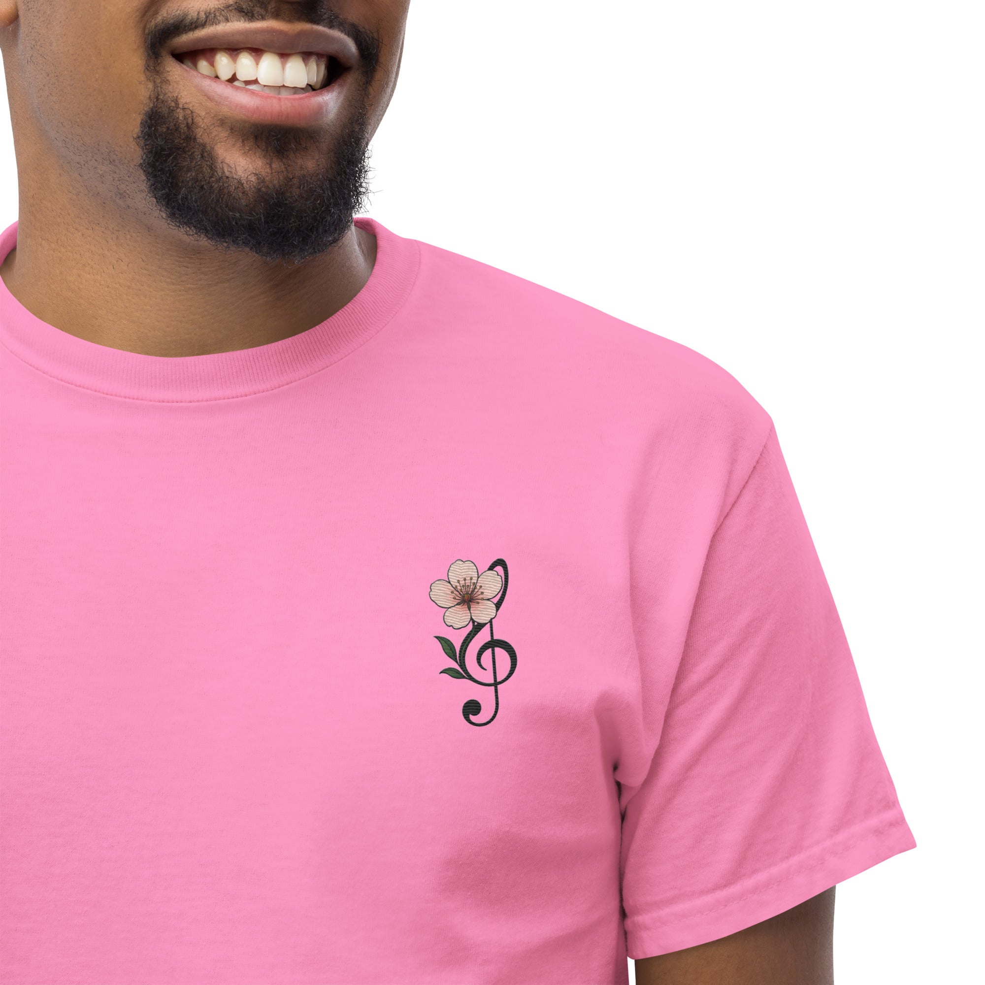 T-Shirt Unisex Ricamata 100% Cotone – Confortevole – Design Fiore di Ciliegio-Biiply
