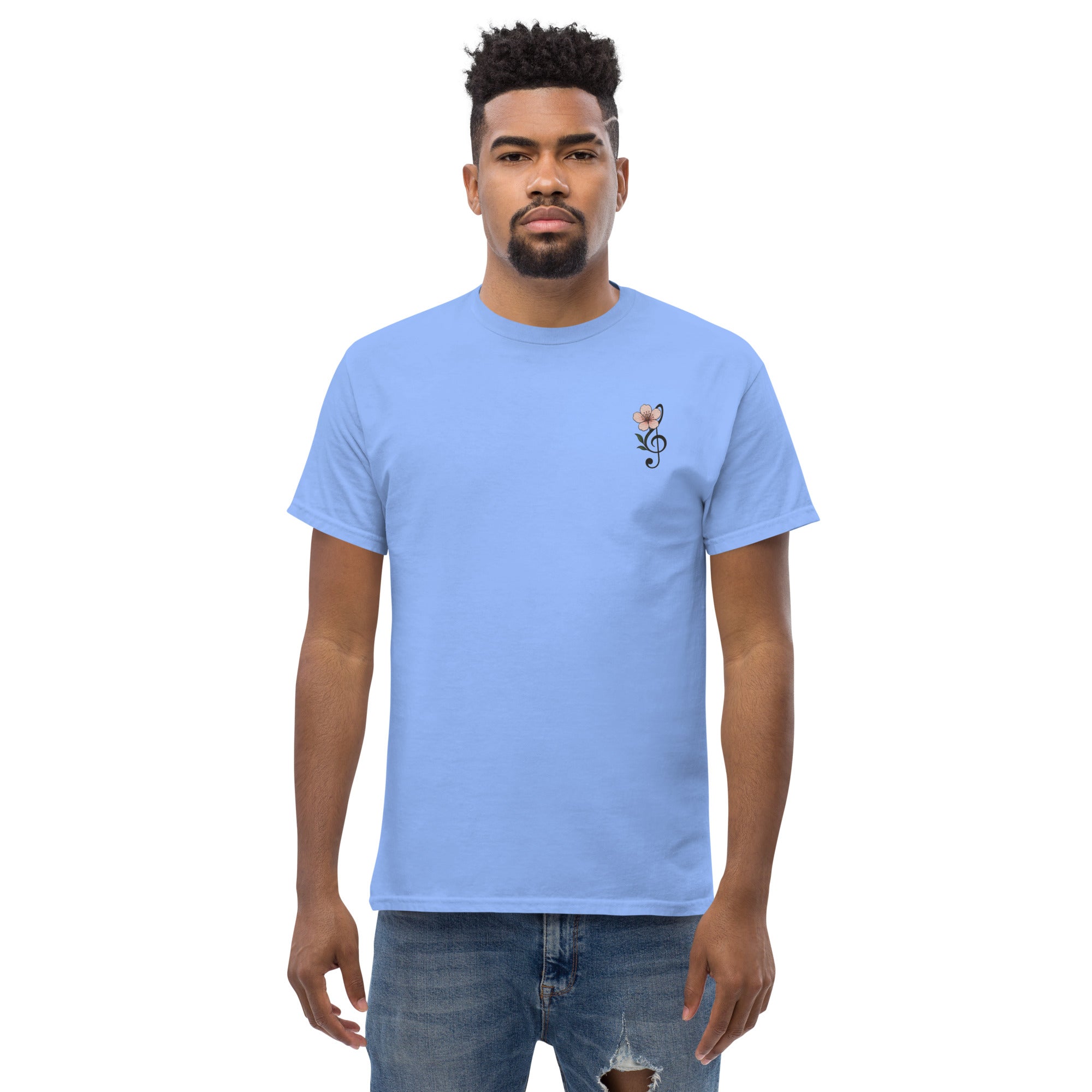 T-Shirt Unisex Ricamata 100% Cotone – Confortevole – Design Fiore di Ciliegio-Biiply