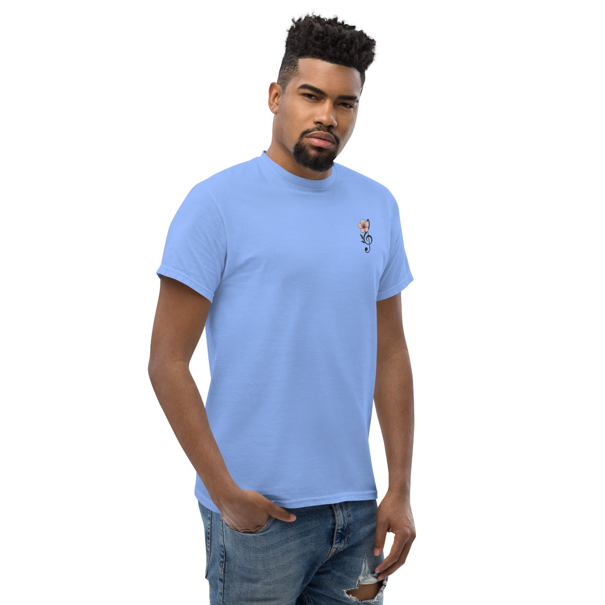 T-Shirt Unisex Ricamata 100% Cotone – Confortevole – Design Fiore di Ciliegio-Biiply