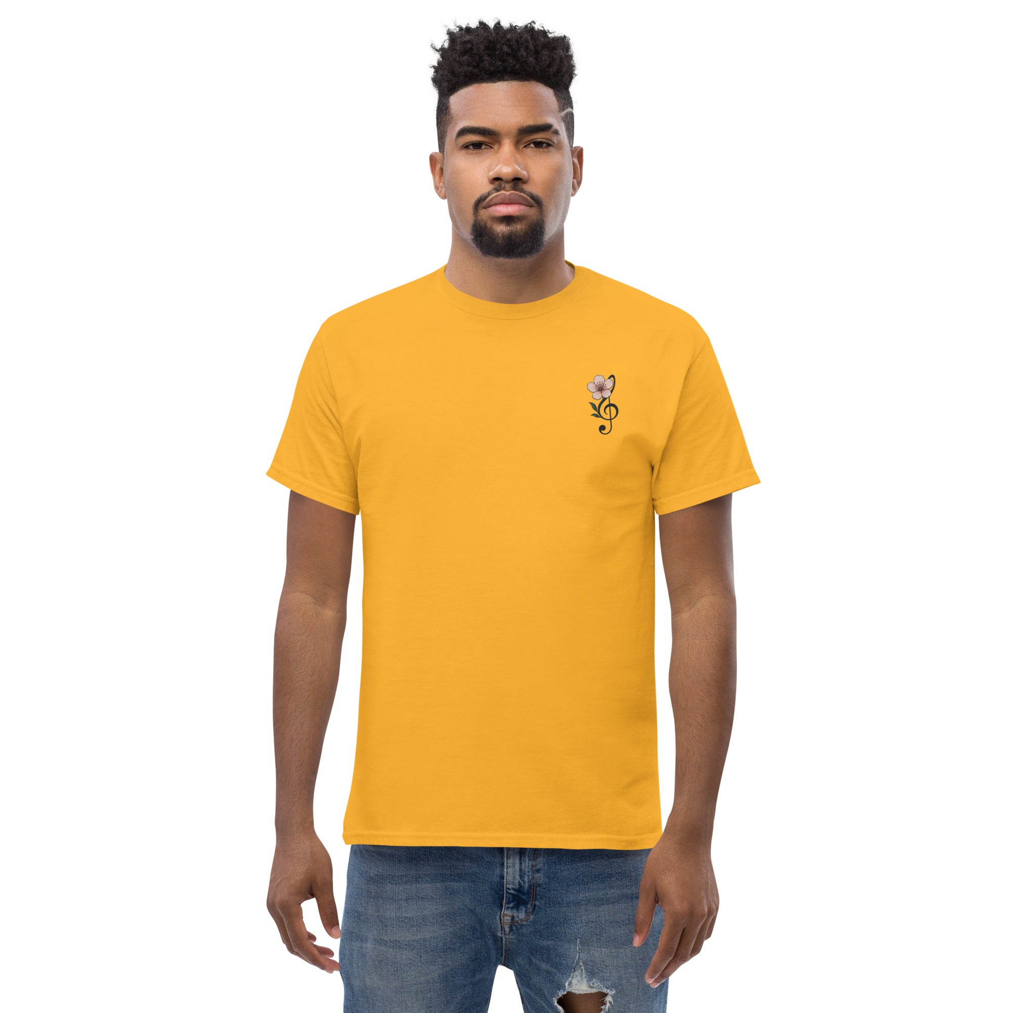 T-Shirt Unisex Ricamata 100% Cotone – Confortevole – Design Fiore di Ciliegio-Biiply