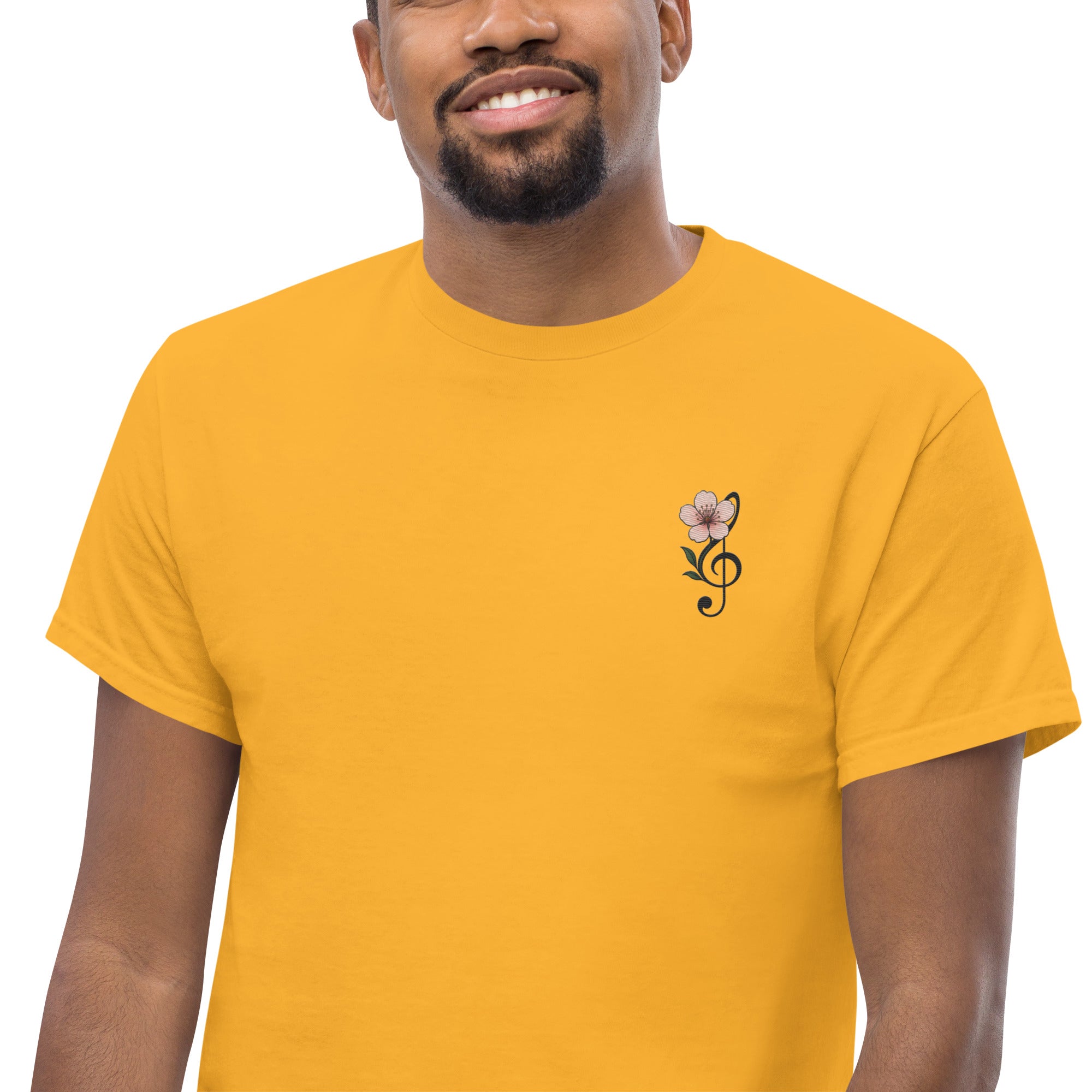 T-Shirt Unisex Ricamata 100% Cotone – Confortevole – Design Fiore di Ciliegio-Biiply