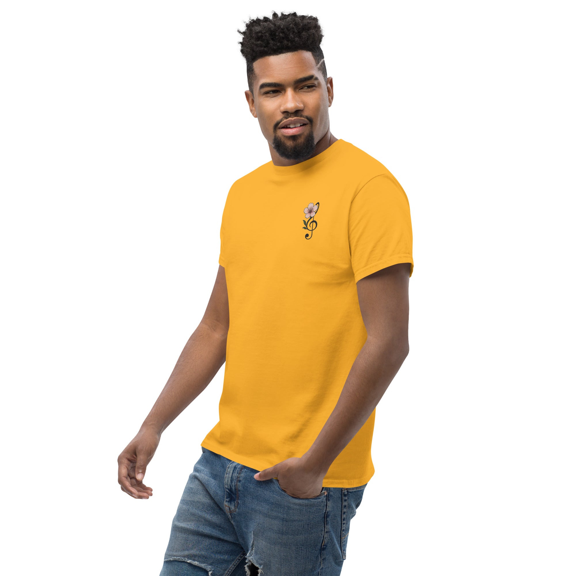T-Shirt Unisex Ricamata 100% Cotone – Confortevole – Design Fiore di Ciliegio-Biiply