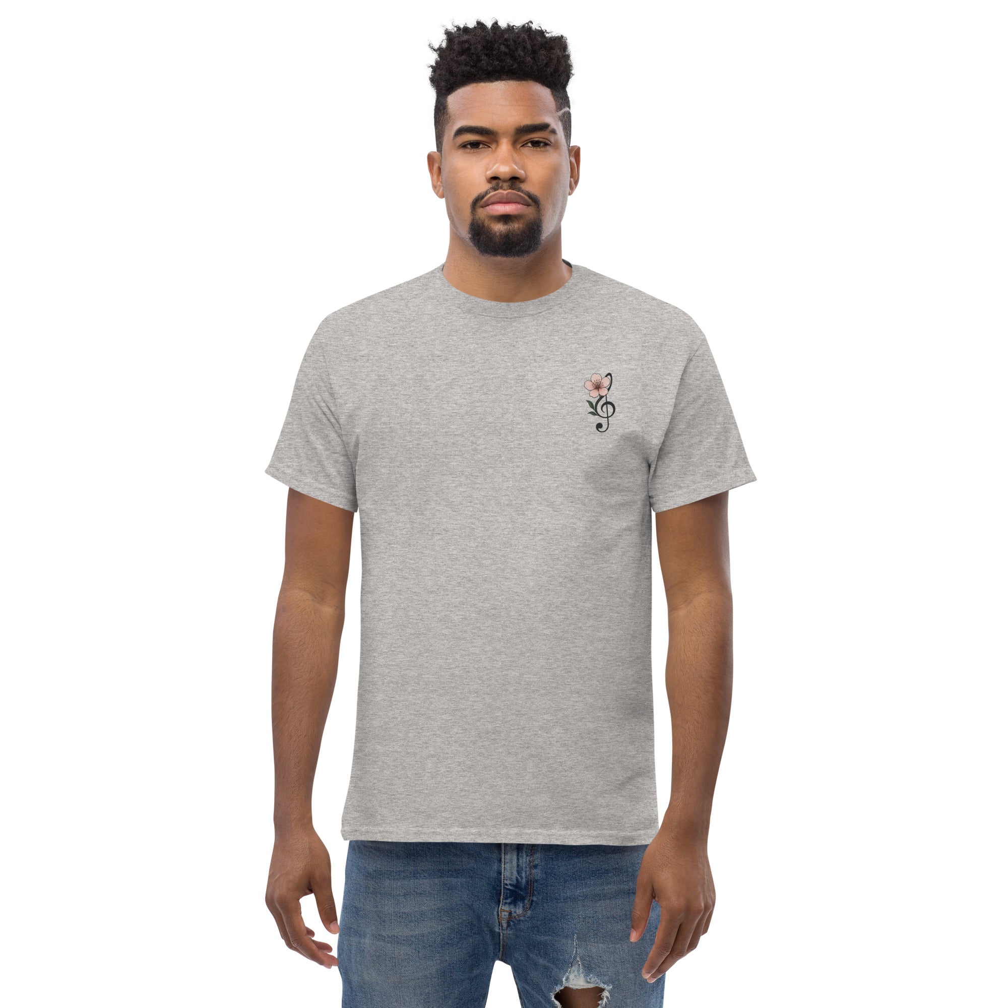 T-Shirt Unisex Ricamata 100% Cotone – Confortevole – Design Fiore di Ciliegio-Biiply