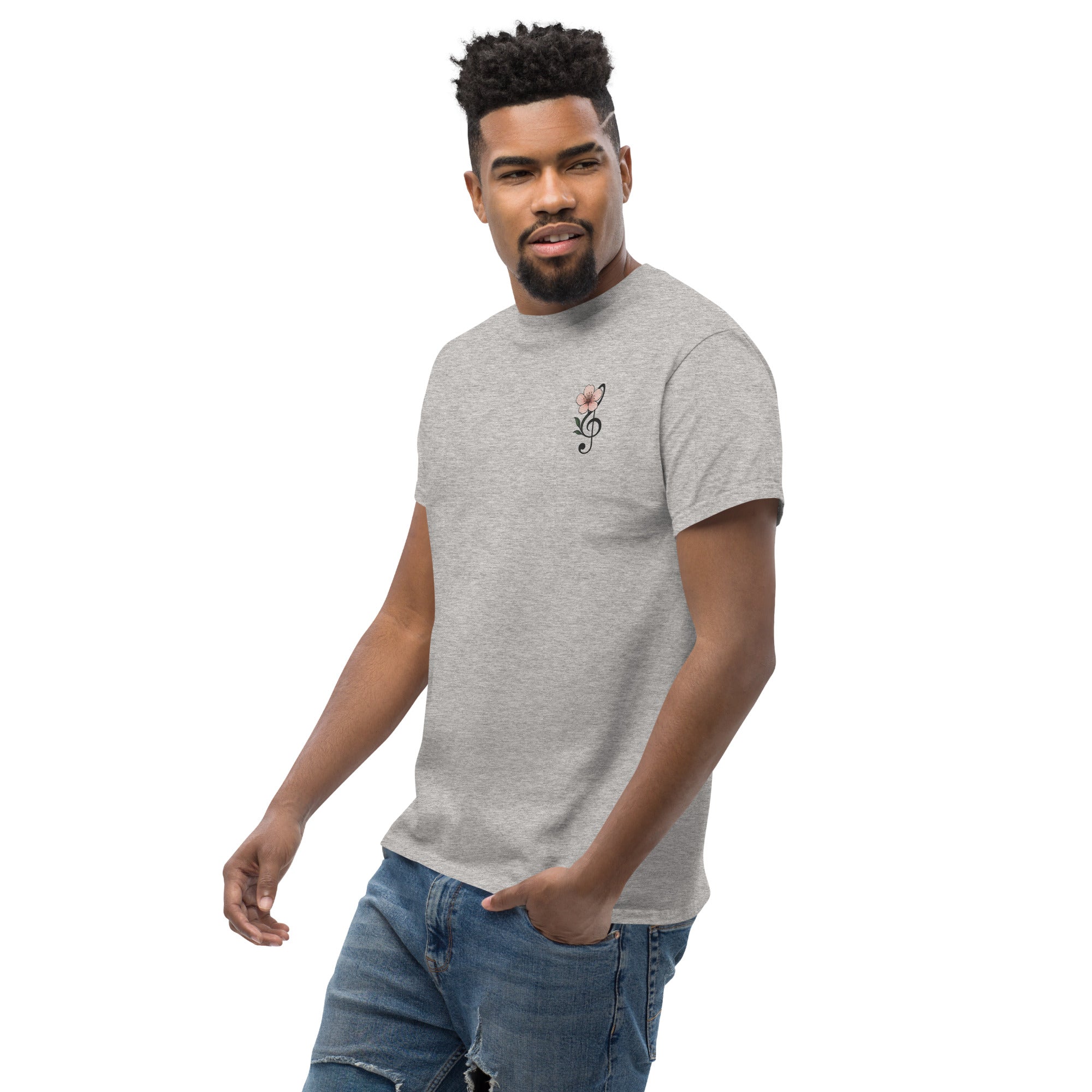 T-Shirt Unisex Ricamata 100% Cotone – Confortevole – Design Fiore di Ciliegio-Biiply