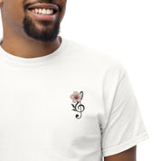 T-Shirt Unisex Ricamata 100% Cotone – Confortevole – Design Fiore di Ciliegio-Biiply