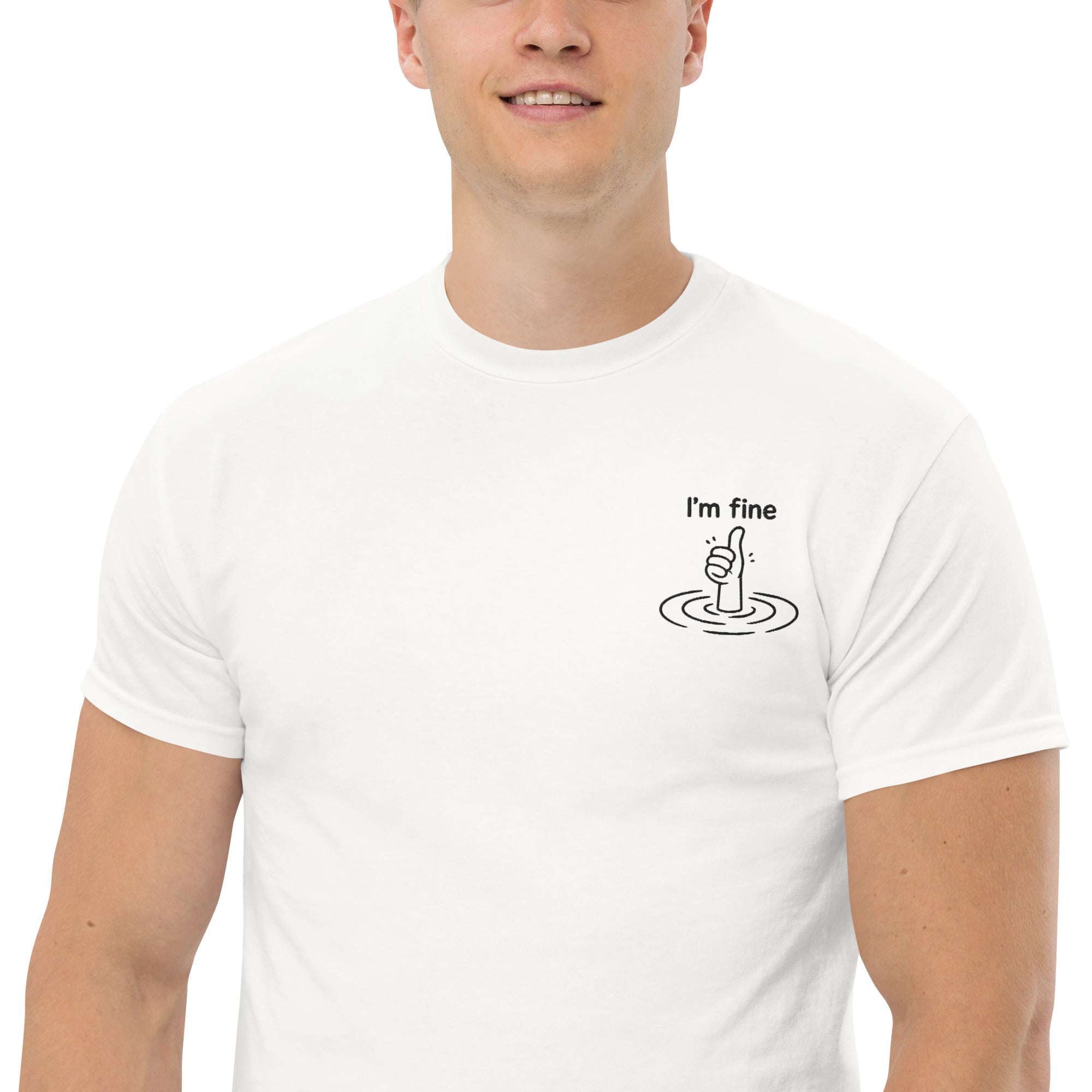 T-Shirt Unisex Ricamata 100% Cotone – Confortevole – Design I'm Fine-Biiply