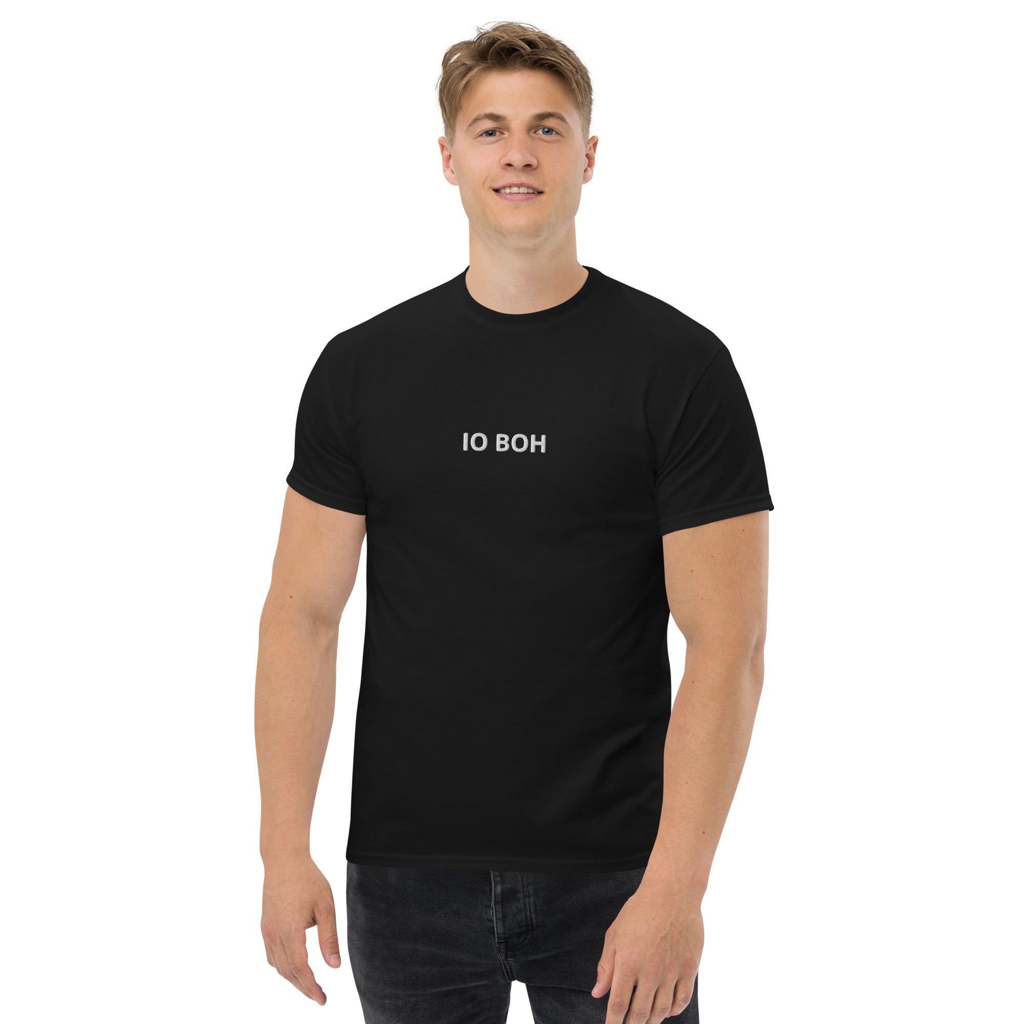 T-Shirt Unisex Ricamata 100% Cotone – Confortevole – Design Io Boh Petto Classic Font-Biiply