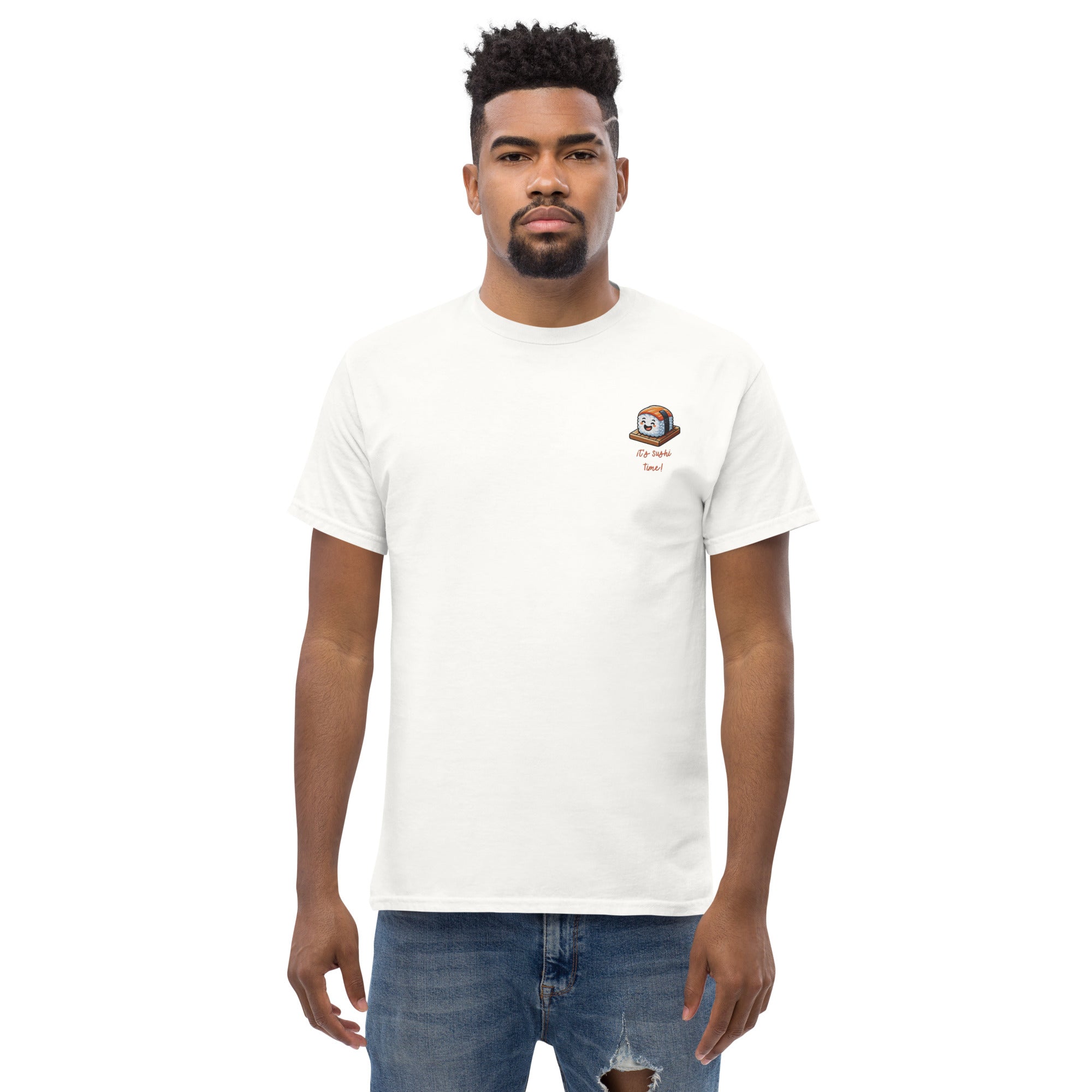 T-Shirt Unisex Ricamata 100% Cotone – Confortevole – Design It's Sushi Time-Biiply