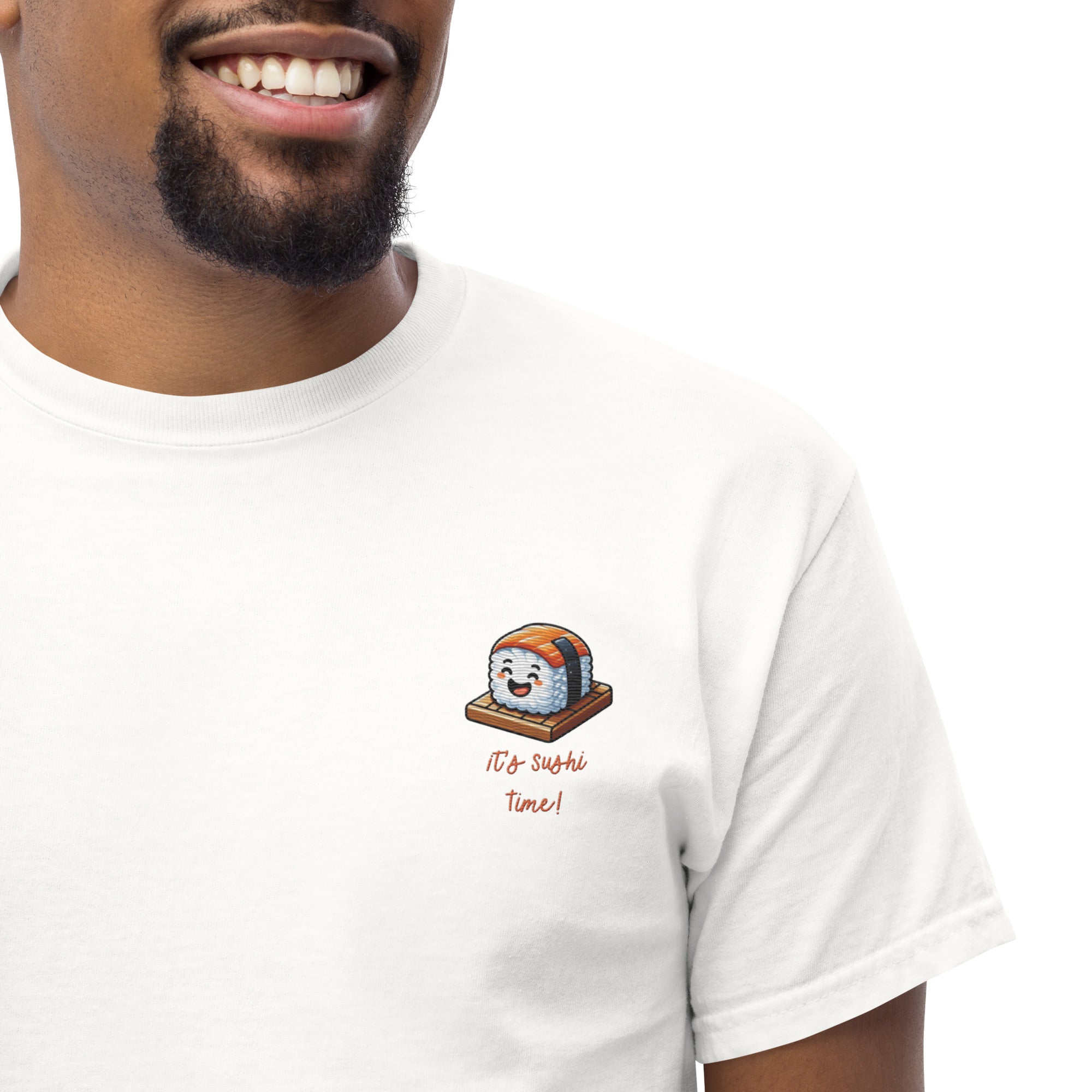 T-Shirt Unisex Ricamata 100% Cotone – Confortevole – Design It's Sushi Time-Biiply