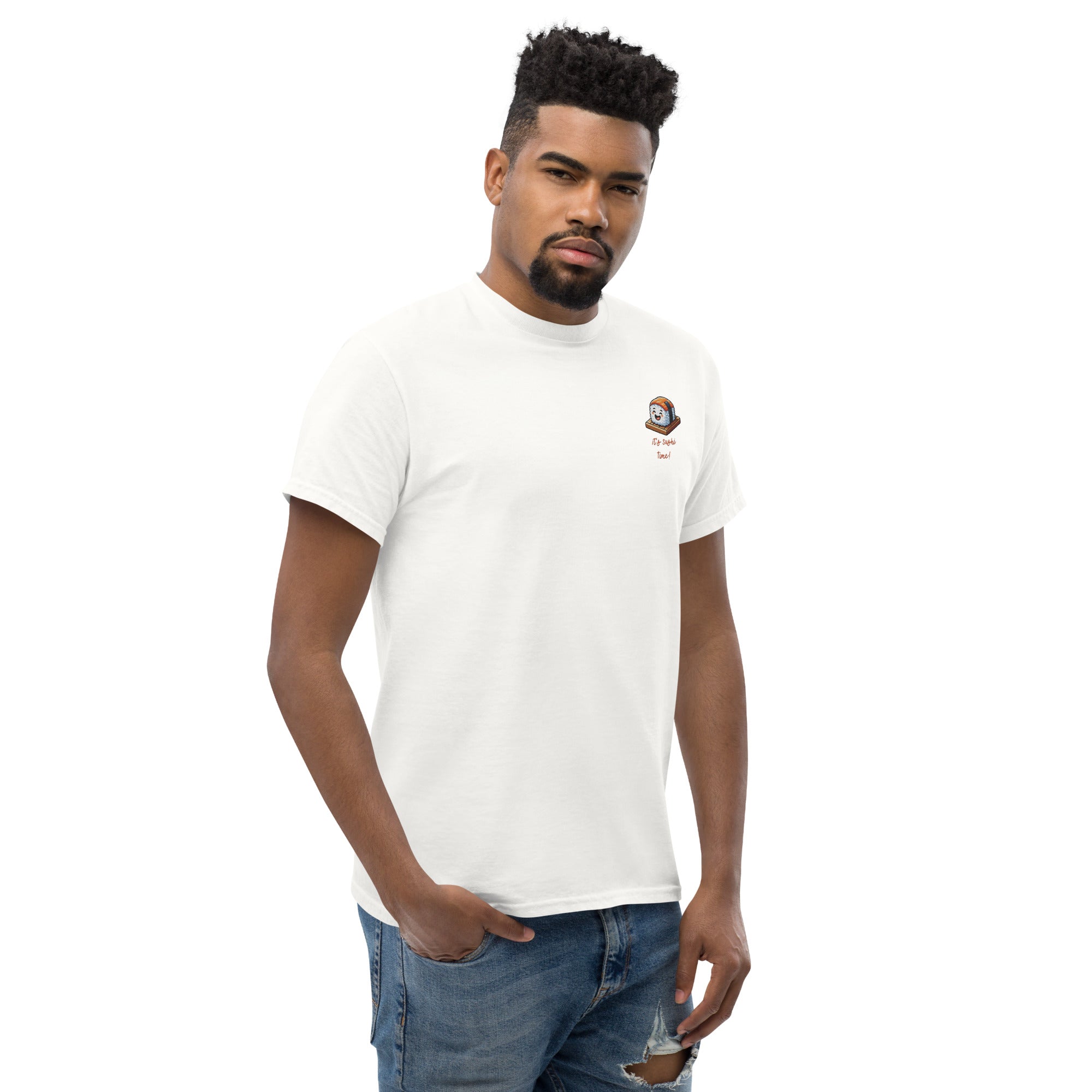 T-Shirt Unisex Ricamata 100% Cotone – Confortevole – Design It's Sushi Time-Biiply